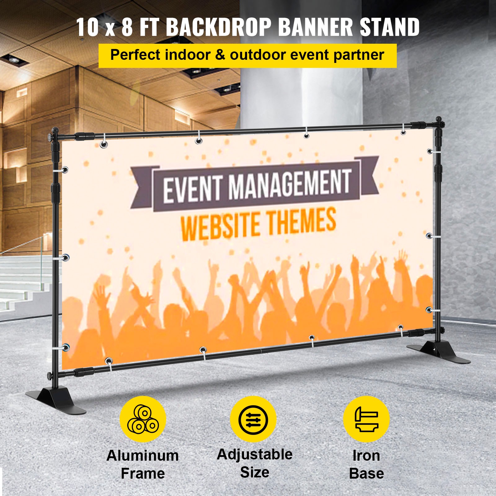 8x10Ft Banner Stand Heavy-Duty Backdrop Stand Telescopic Adjustable Repeat Step