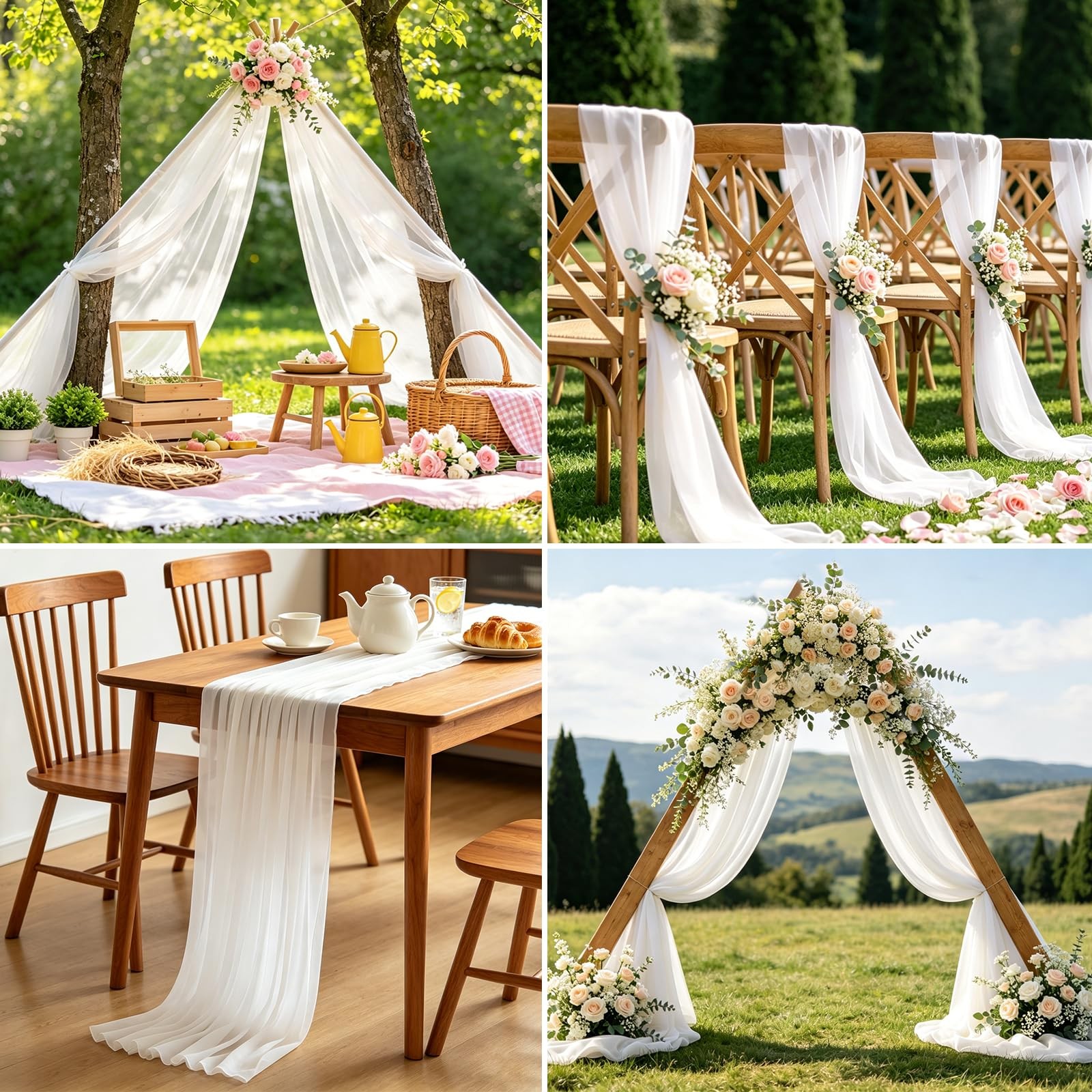 White Wedding Arch Draping Fabric Backdrop 29.5″ X 20FT Sheer 1 Panel,