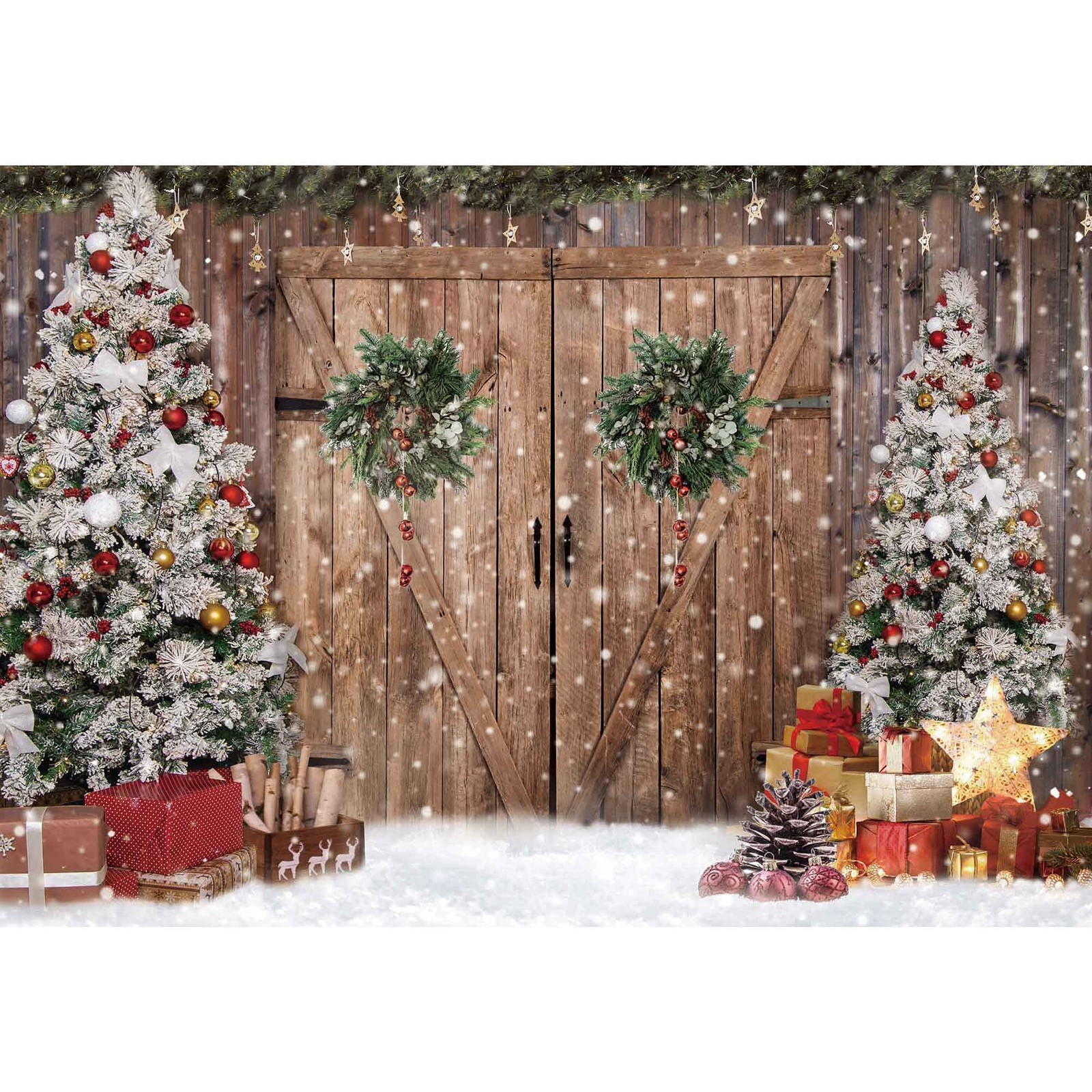 Felortte 10x8FT Polyester Fabric Winter Christmas Rustic 10’x8′, Multicolor