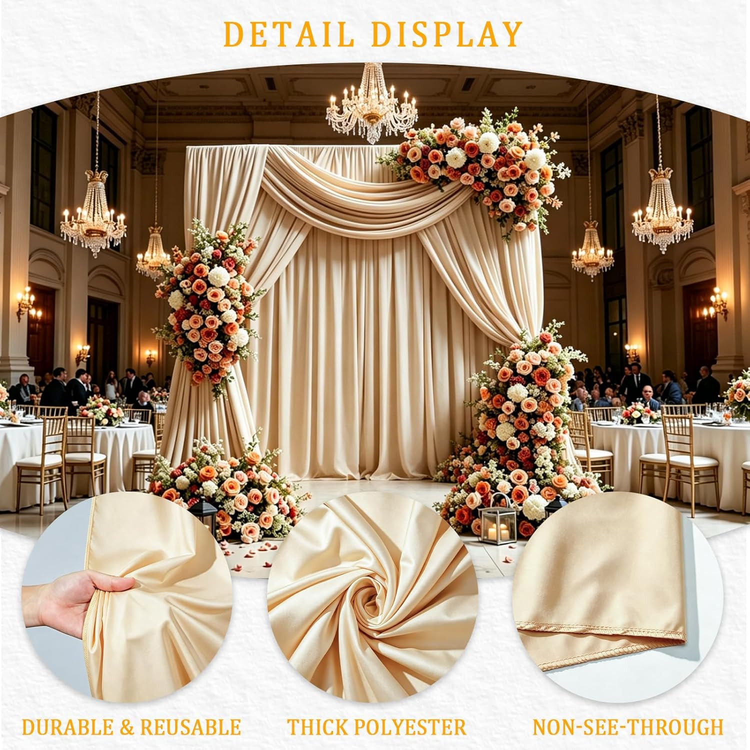 Warm Ivory Backdrop Curtain for Wedding, Polyester Photo Backdrop Drapes – 40FT