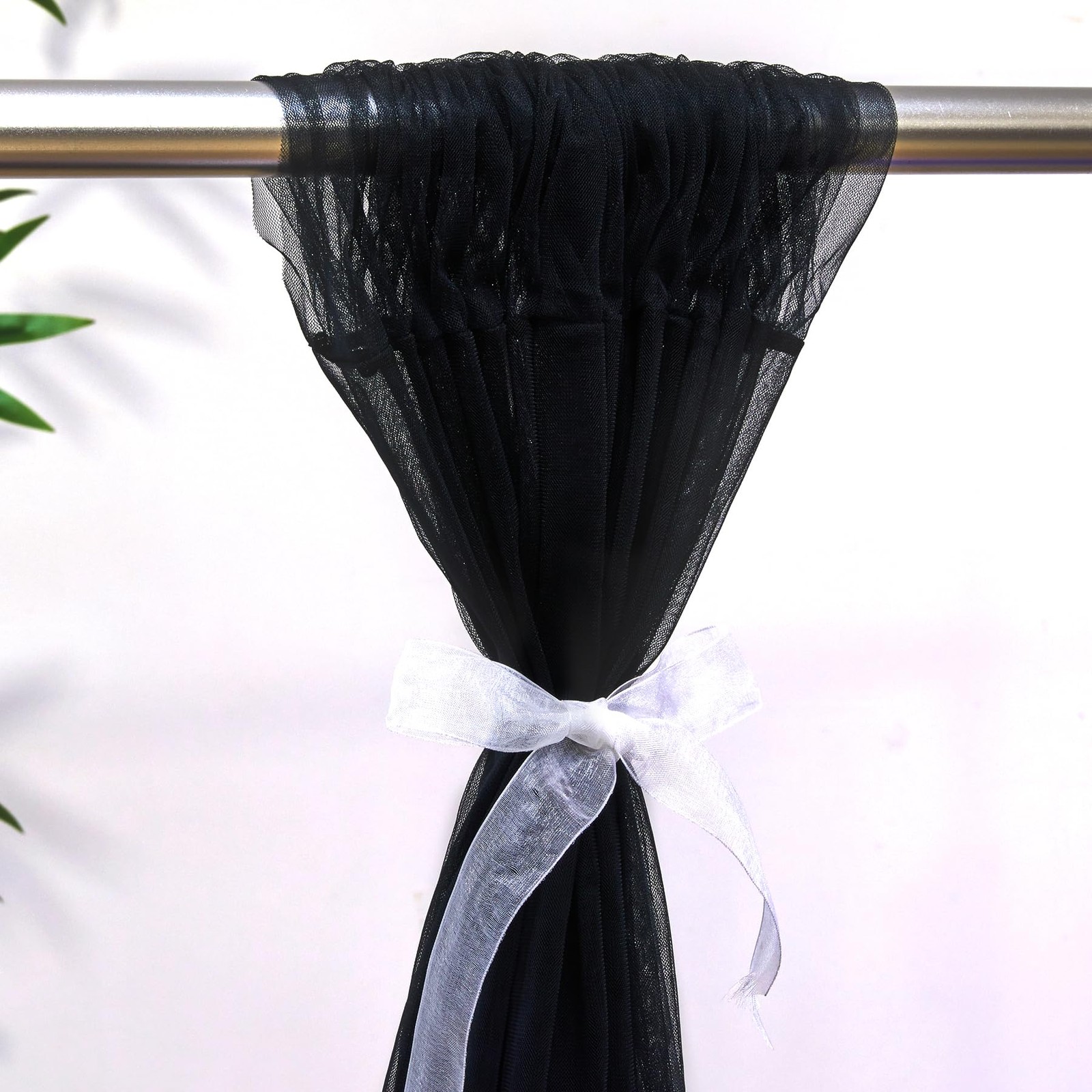 2 Panels Black Sheer Tulle Backdrop Curtain Photo Booth Drapes 5×10 Ft Each