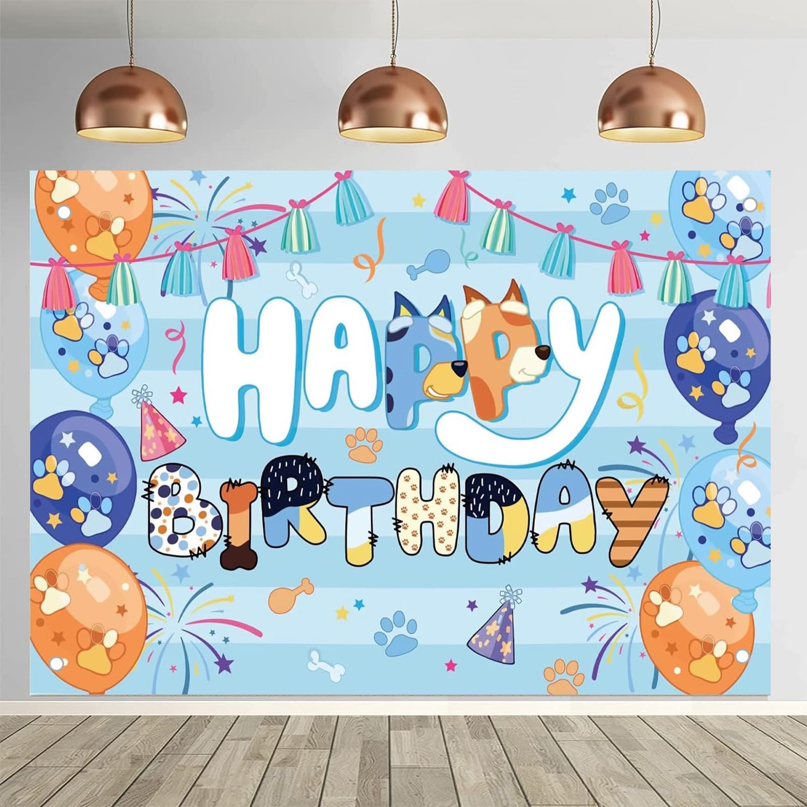 5x3ft Blue Dog Birthday Background Kids Cartoon 39″ x 59″, Blue-Dog