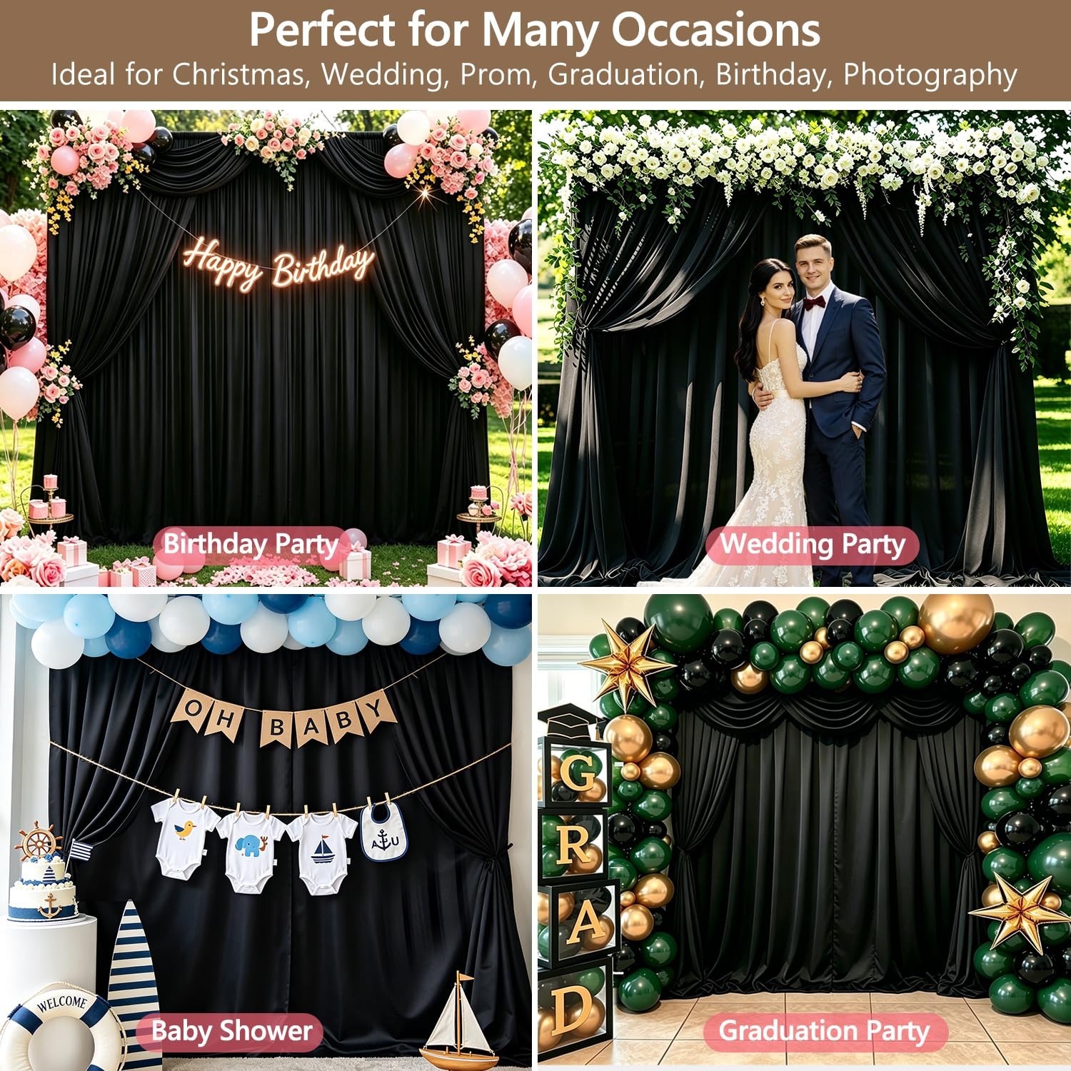 4 PCS 20×10 FT Black Backdrop Curtains Wrinkle Free Photo Draping Background
