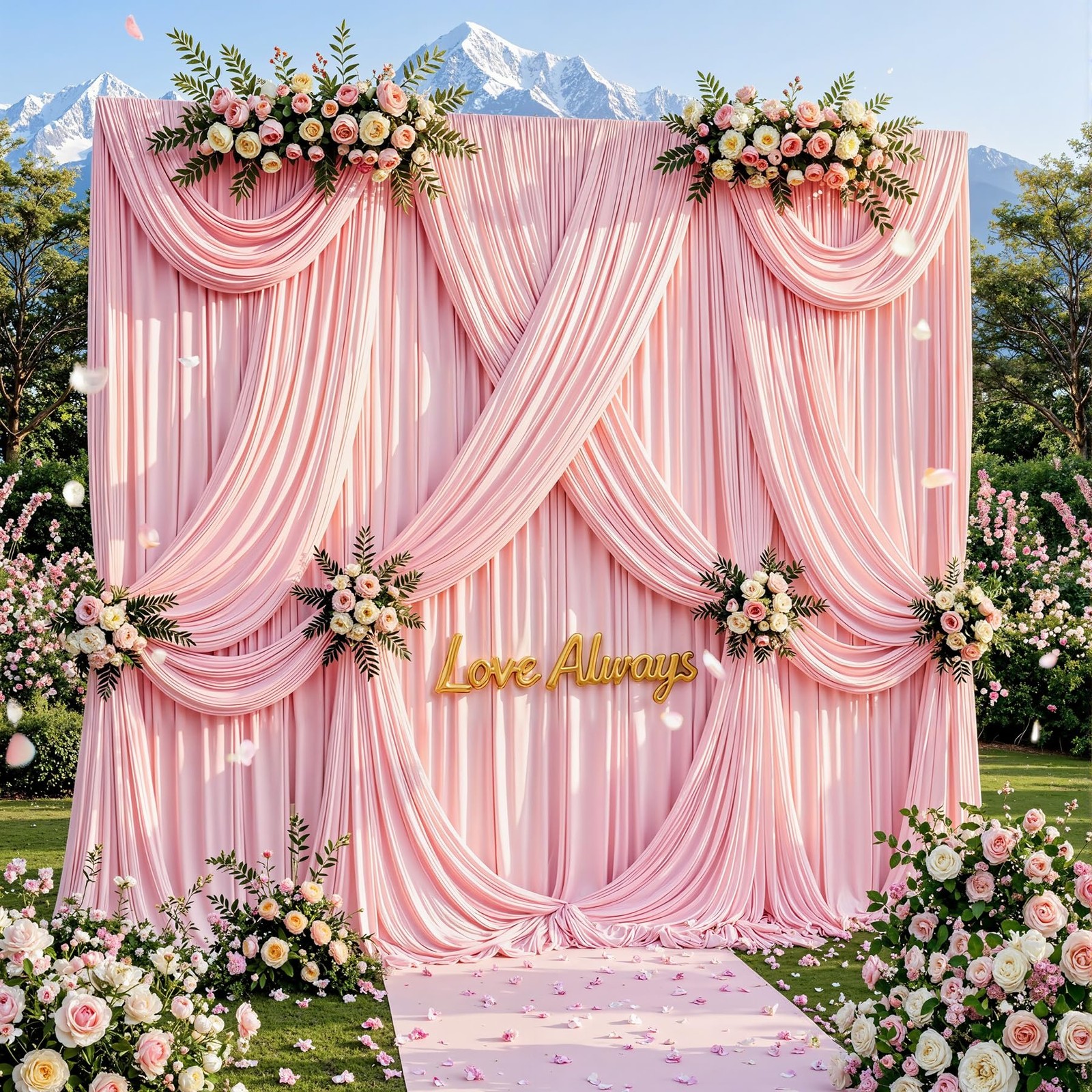 50ftx12ft Wrinkle Free Pink Backdrop Curtain, 5′(W) x 12′(H), 10 panels,