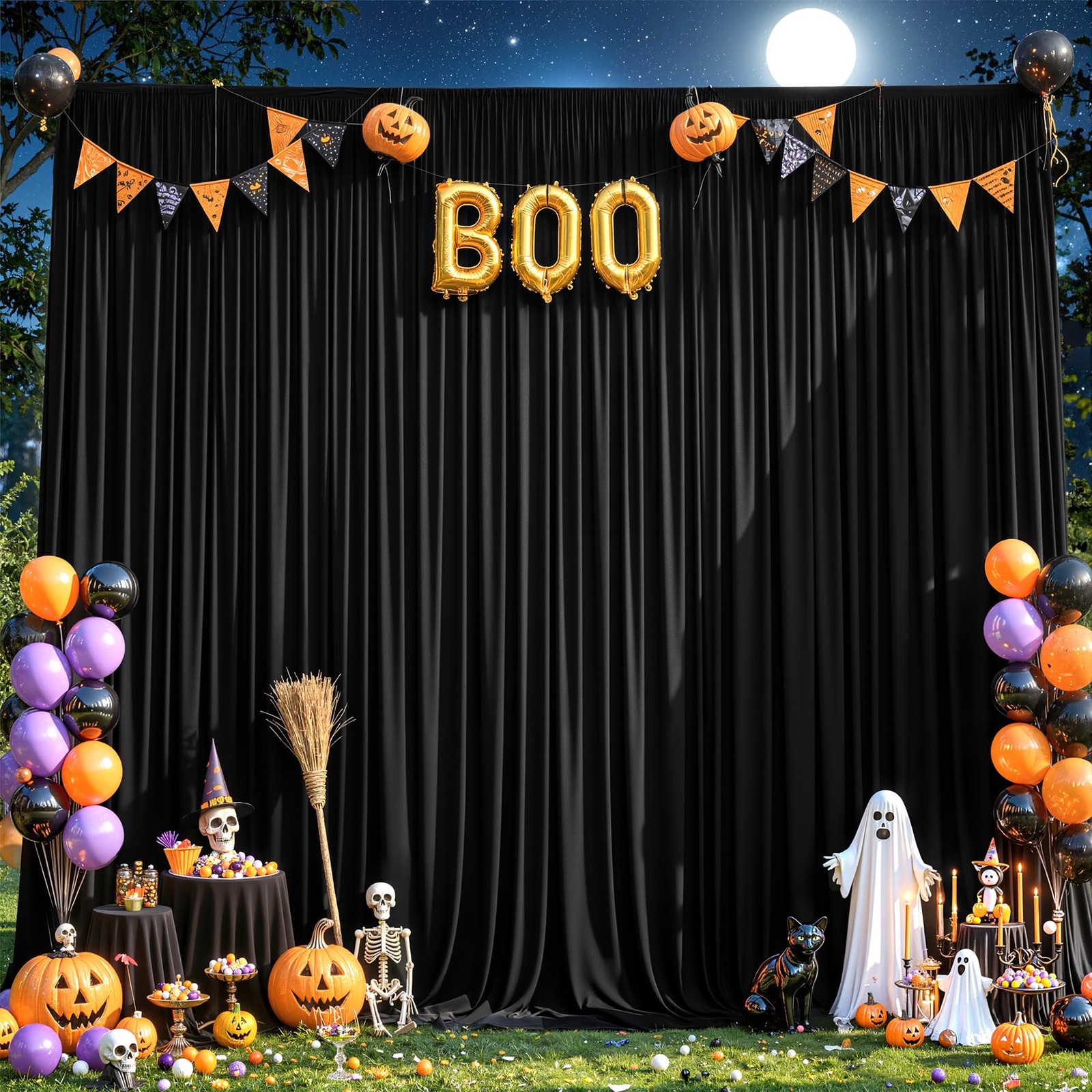 2 PCS 5×12 FT Black Wrinkle Free Polyester Photo Backdrop Curtains Home Decor