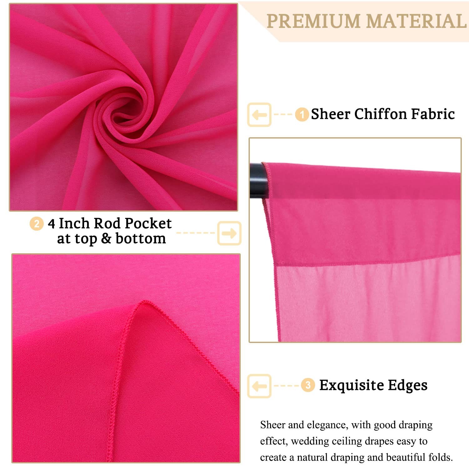 MODFUNS Wedding Ceiling Draping Hot Pink 60″W x 360″L (Pack of 4), Fuchsia