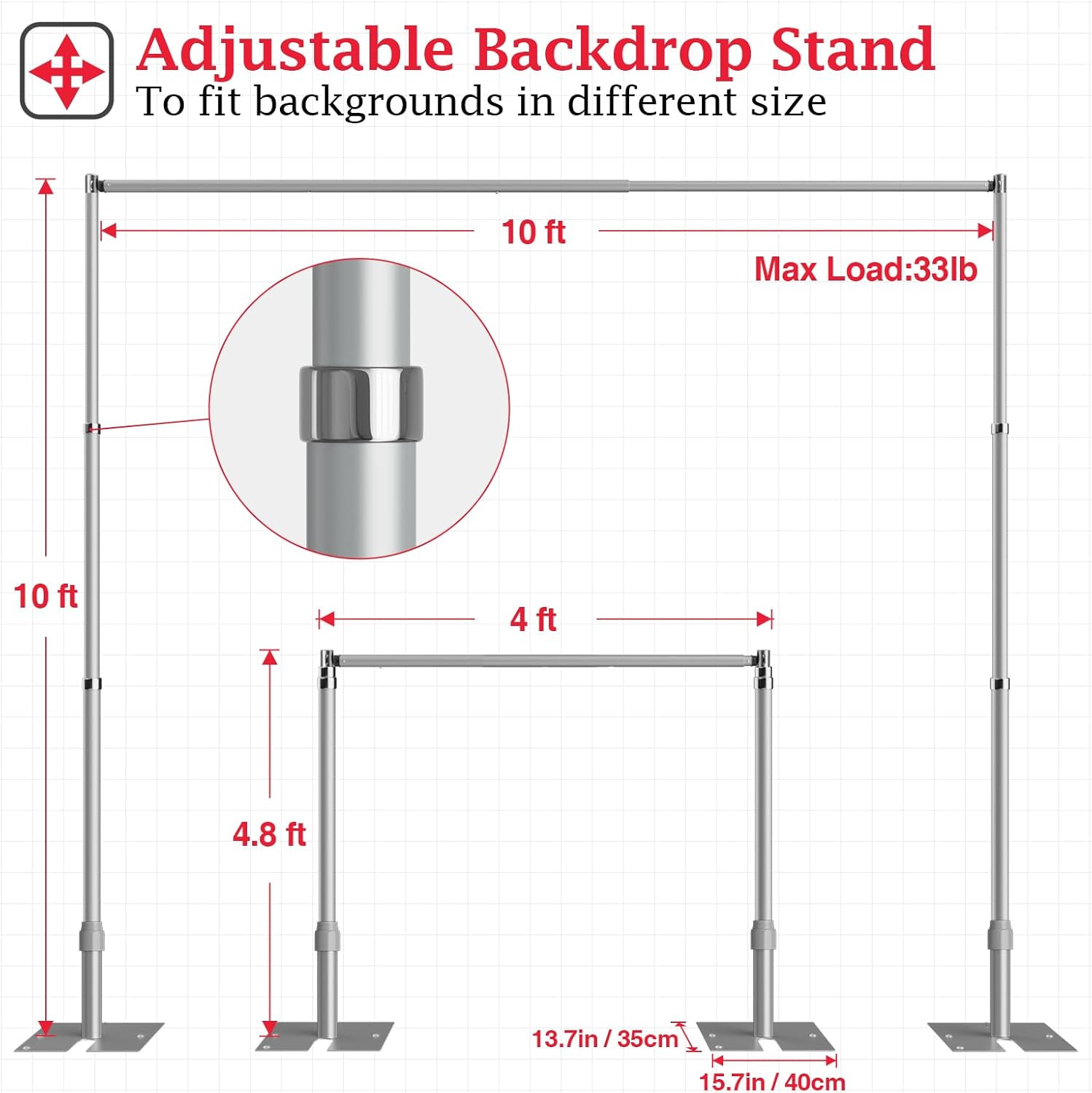 10X10Ft Heavy Duty Backdrop Stand Kit, Adjustable Pipe and Drape Photo Booth Fra