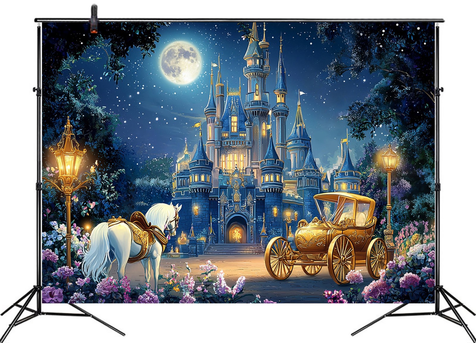 10x8ft Fairy Tale Horse Carriage Princess Castle Photo Background Studio Props