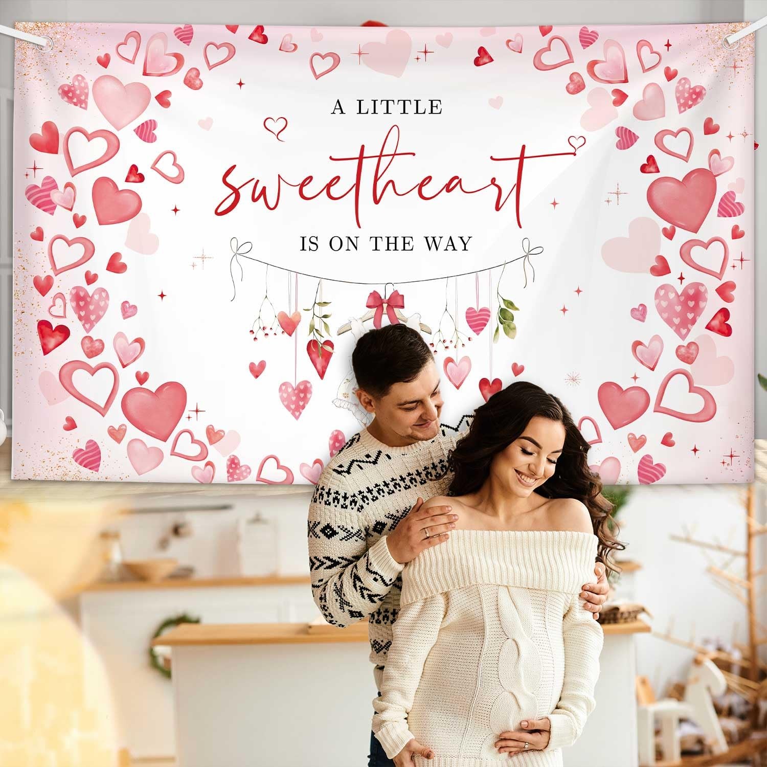 Sweetheart Baby Shower Backdrop Girl Red Hearts Photography 6×3.6 Feet