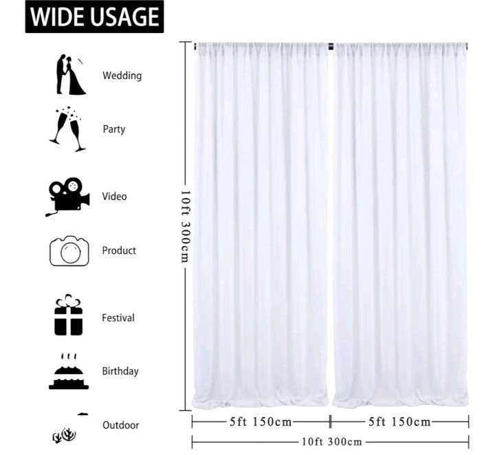 10ft x 10ft White Chiffon Backdrop Curtains for Wedding & Party Decor