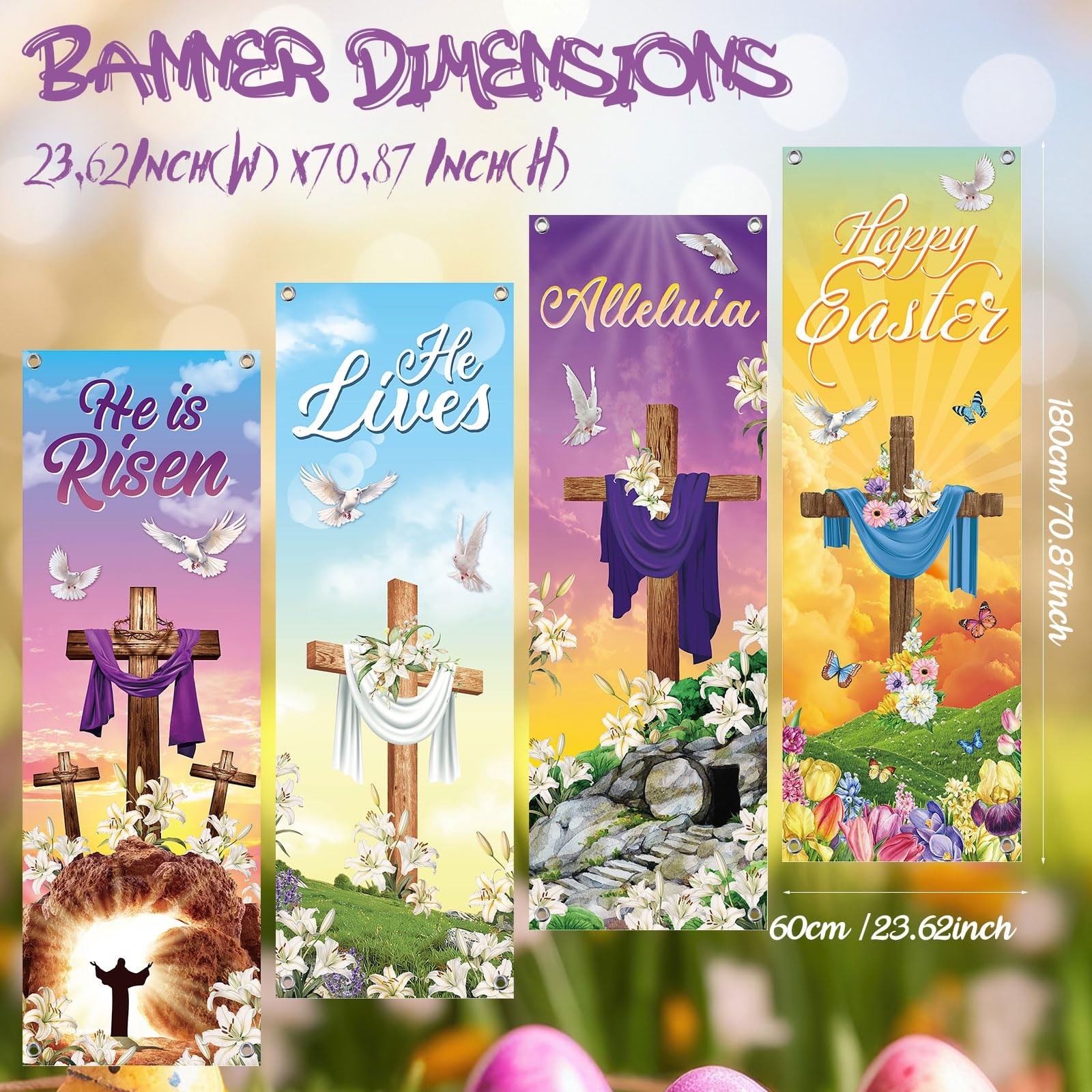 4 Pcs Easter Church Banners with Scripture Religious Worship Banner Christian…