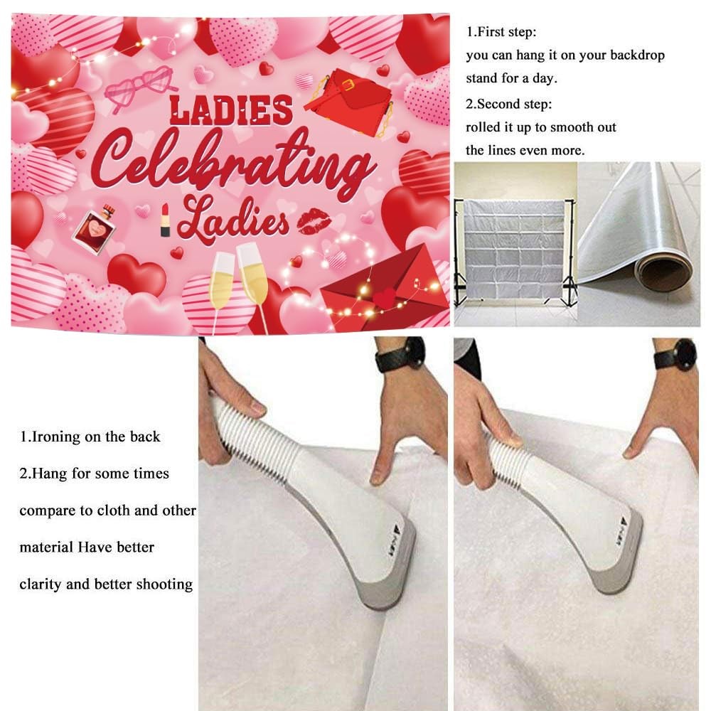 7x5FT 210x150cm Galentines Day Photo Backdrop Pink Love Heart Lady Party