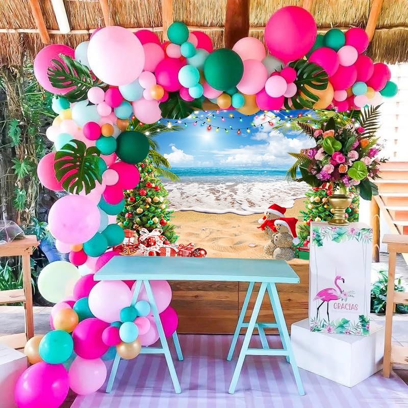 July Christmas Summer Hawaiian Beach Photography Backdrop 8x6ft Holiday Prop