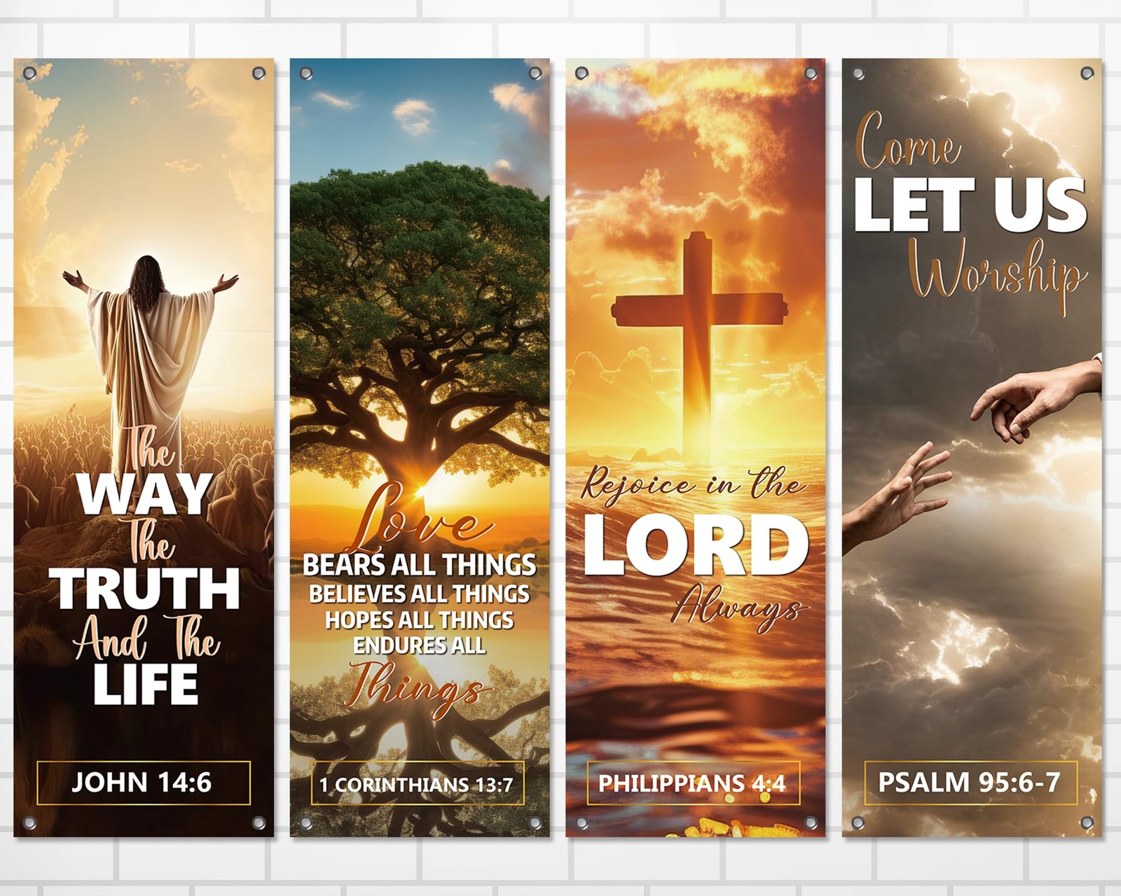 4Pcs Church Banners for Sanctuary Wall Welcome Religious Banners Hanging Back…