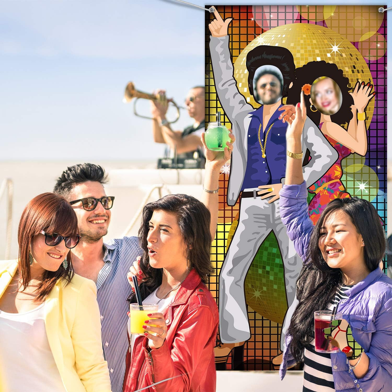 70s Disco Party Backdrop 6×3 Door Banner Hippie Dance Photo Prop with Rope Fun!!