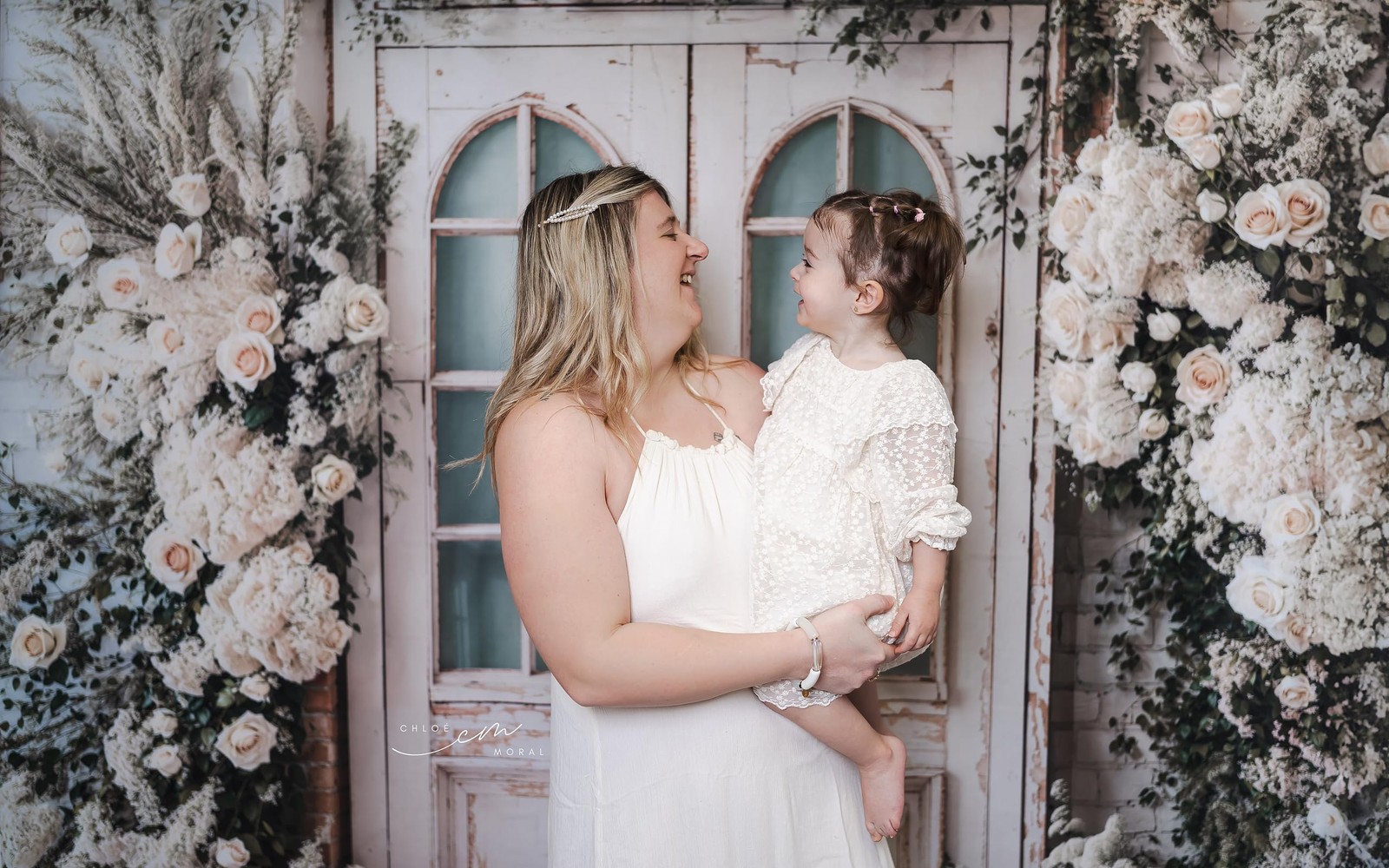 Backdrop Spring Flowers Door Floral White Brick Wall Wedding 7x5ft