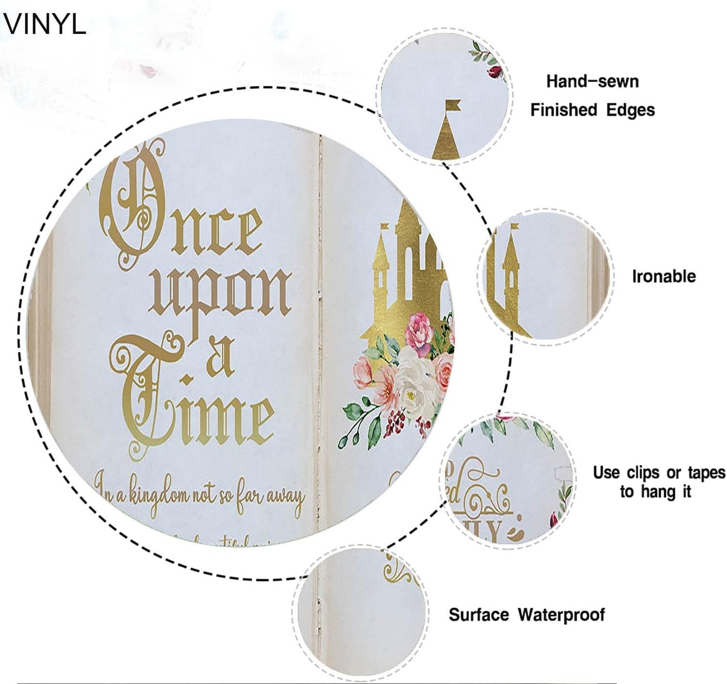 7x5ft Once Upon a Time Backdrop Pink Floral Gold Castle Princess Fairytale Bi…
