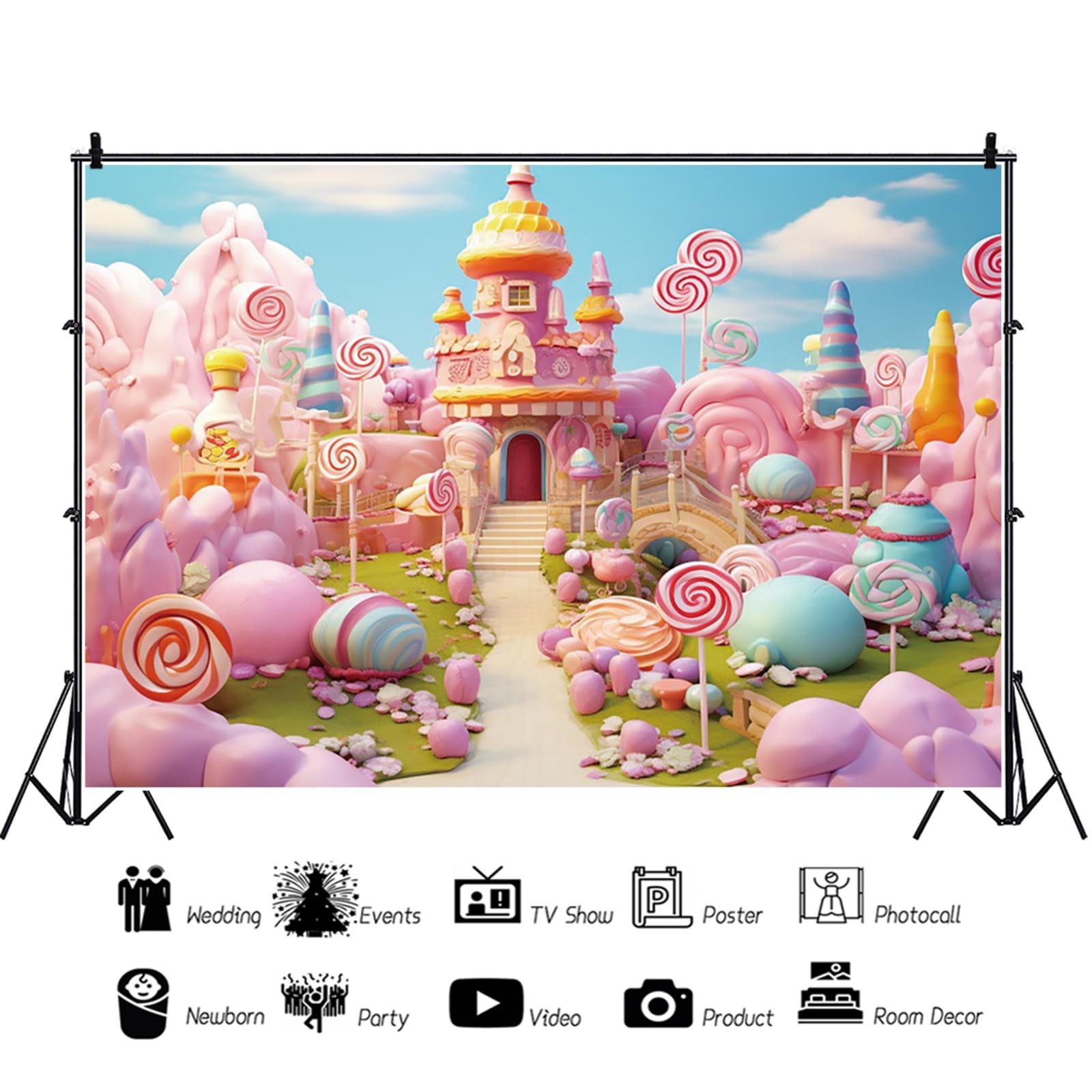 7x5ft Candyland Backdrop Fantasy Sweet Candy Castle 7x5ft, Candyland-1