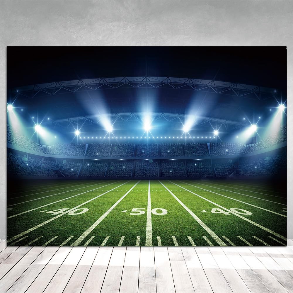 7×5 Ft Football Stadium Photography Backdrop Bowl Night Spotlight Field Party