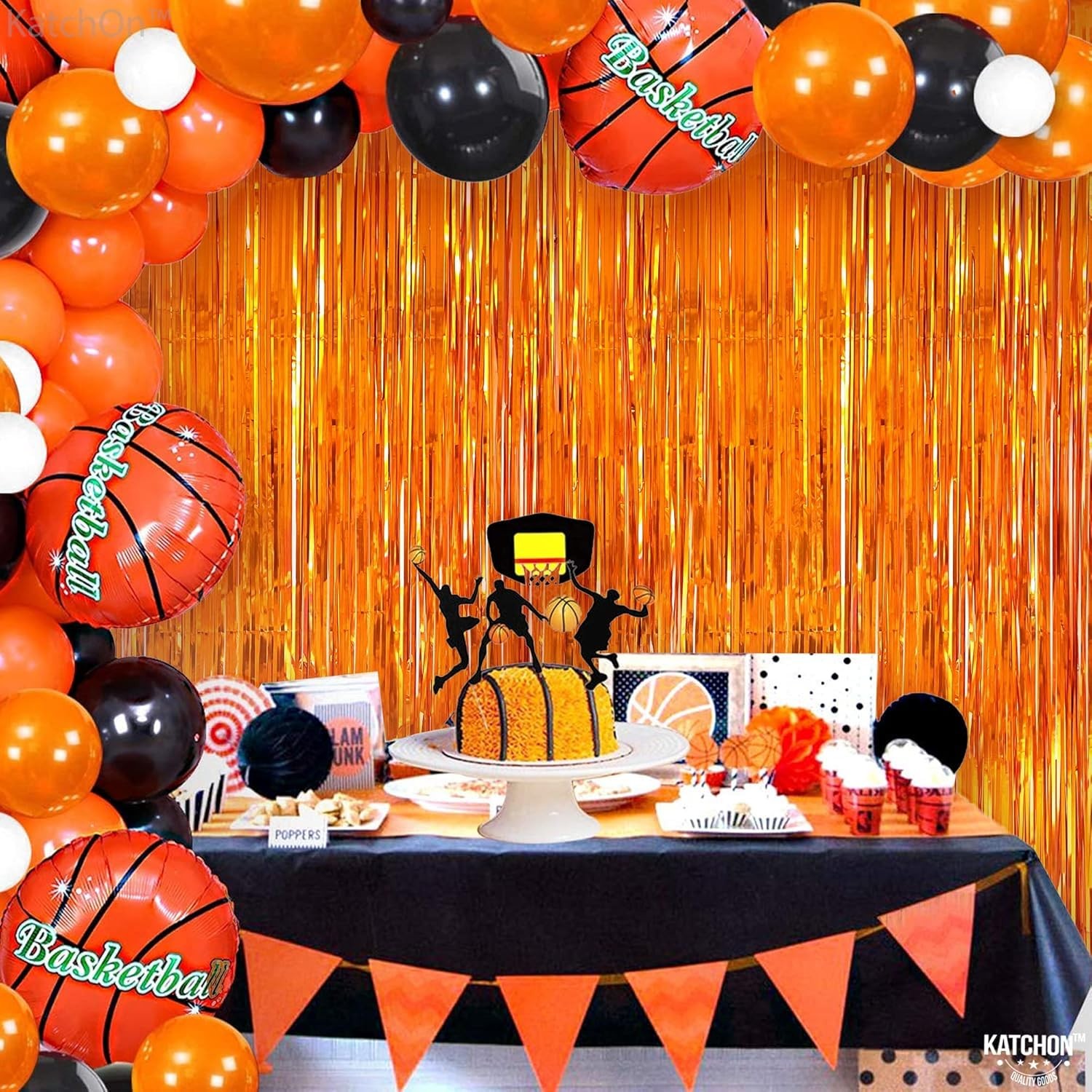 Xtra Large Orange Fringe Backdrop Curtain 3.2×8 Feet, Pack of 2 for Events