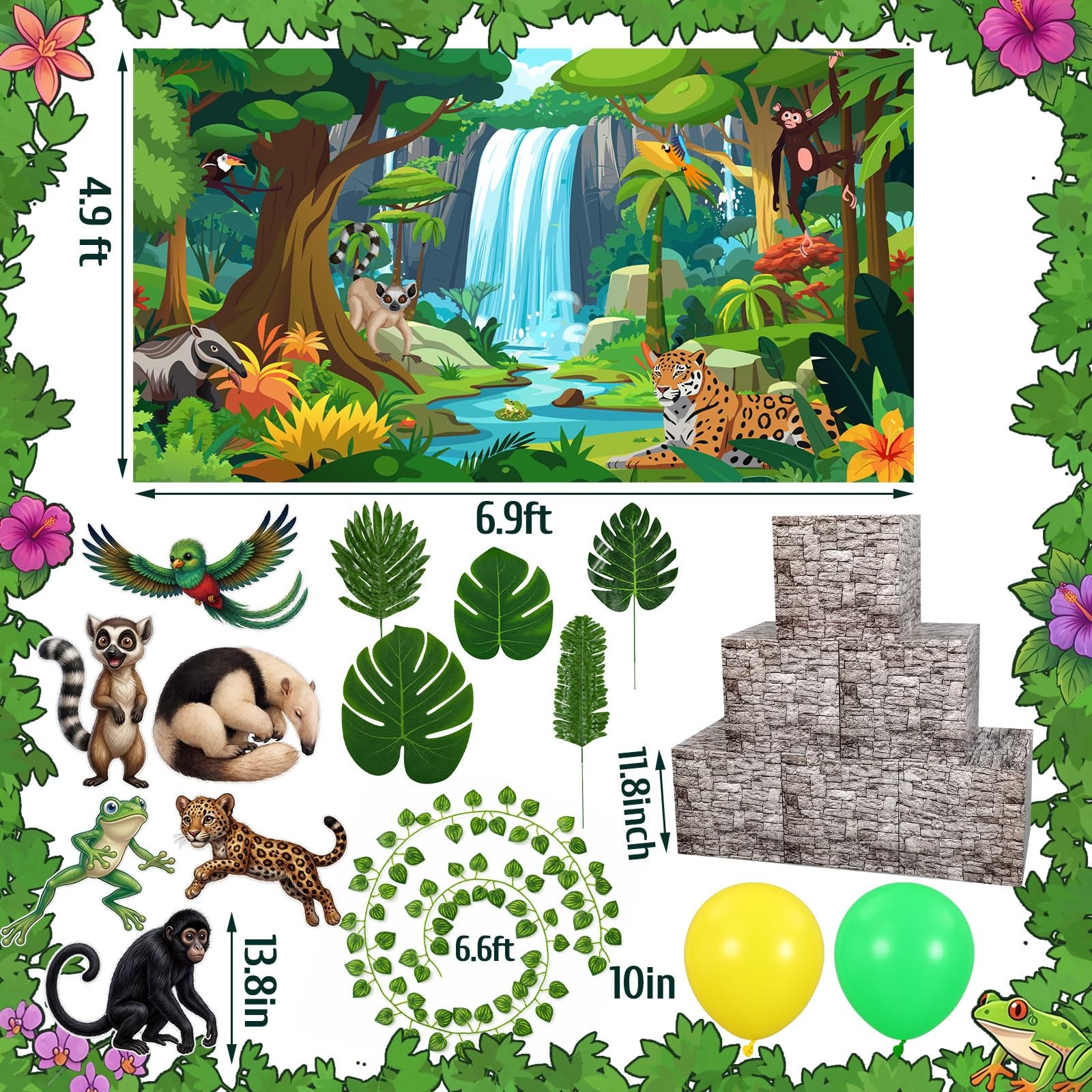 9 x 6 ft Rainforest Theme Backdrop Sets for Vbs Rainforest Decoration Bulk Va…
