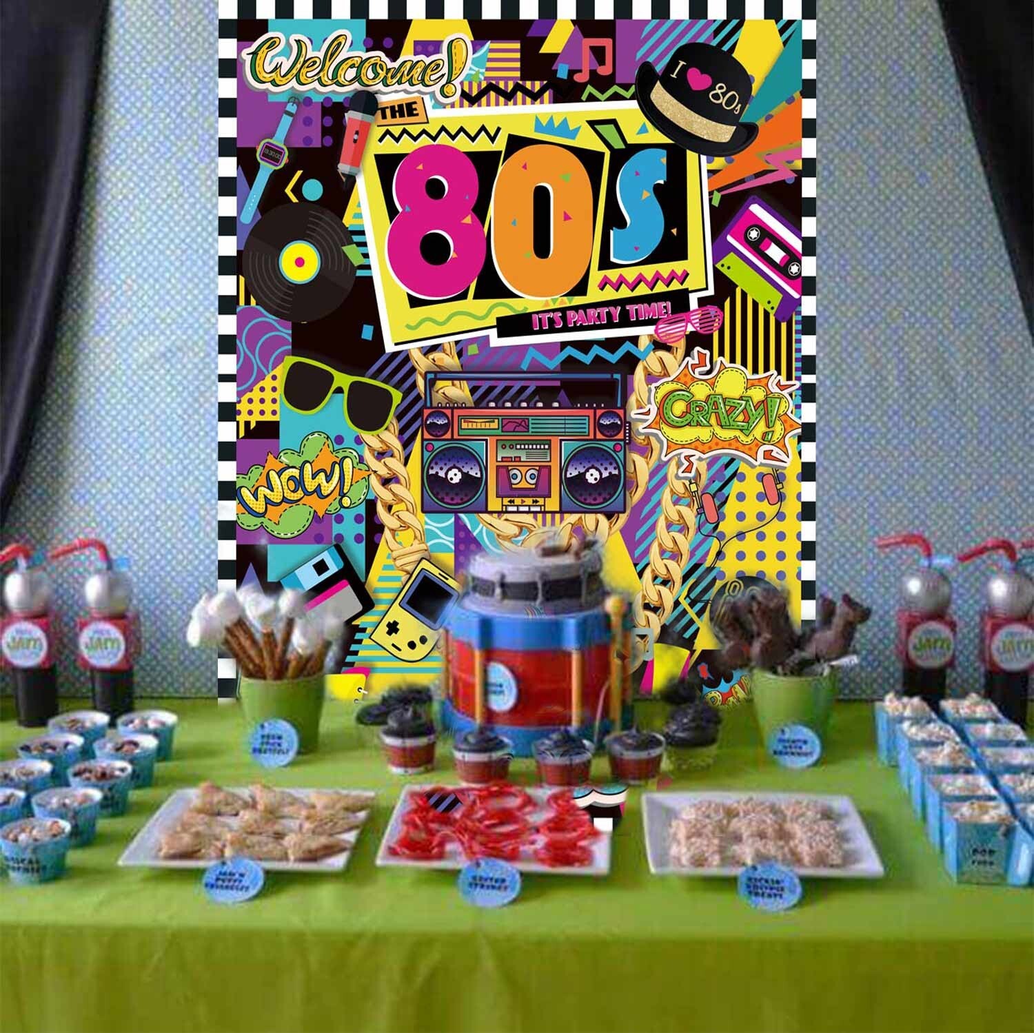 Back to The 80’s Backdrop Banner Baby Shower Photo Background 7x5Ft