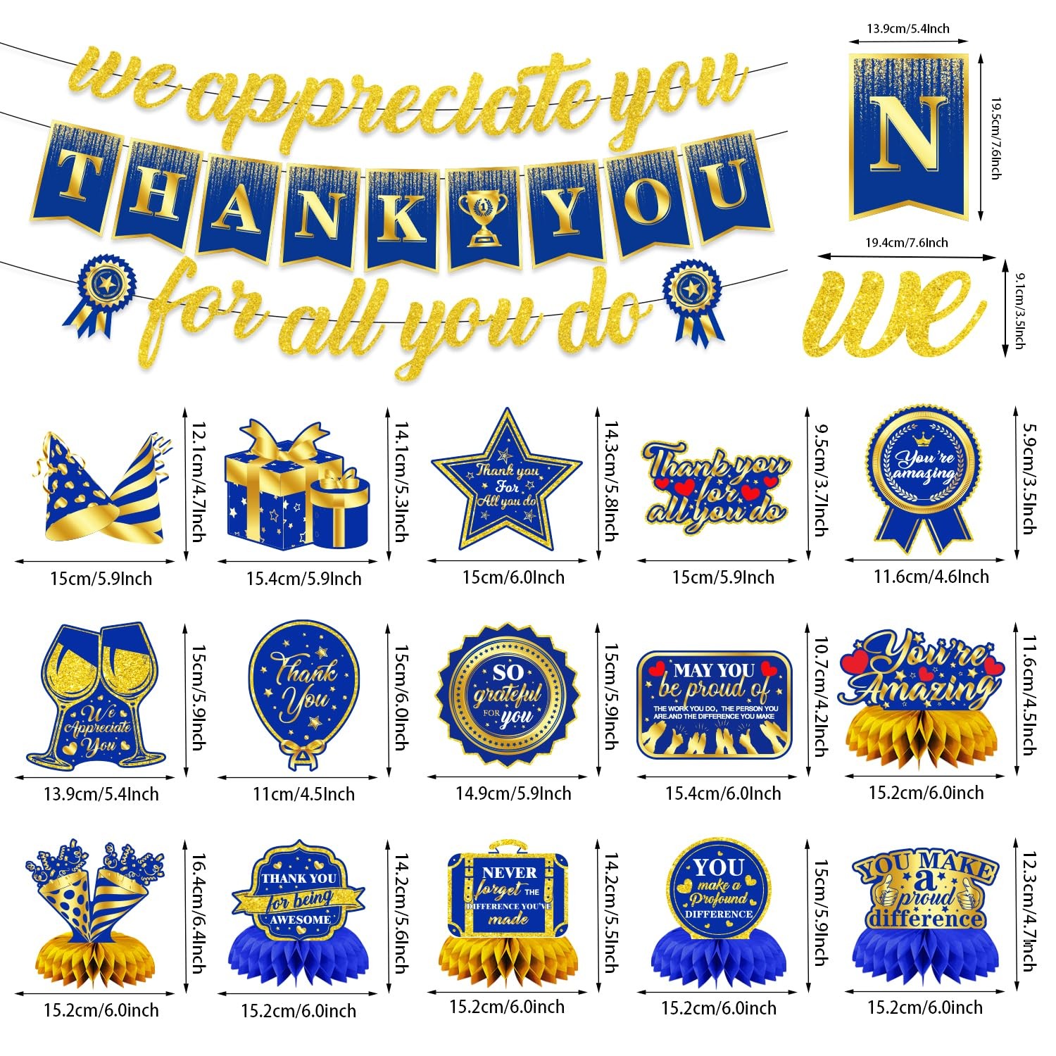 We Appreciate You Party Decorations, Blue Gold Banner and Tables Decorations …