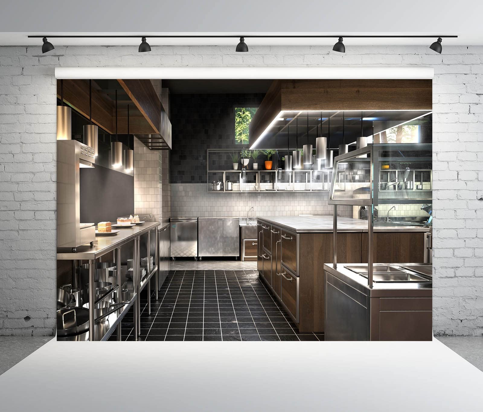 5x3ft Fabric Kitchen Interior Backdrop Luxury Bright Modern Restaurant Cooking