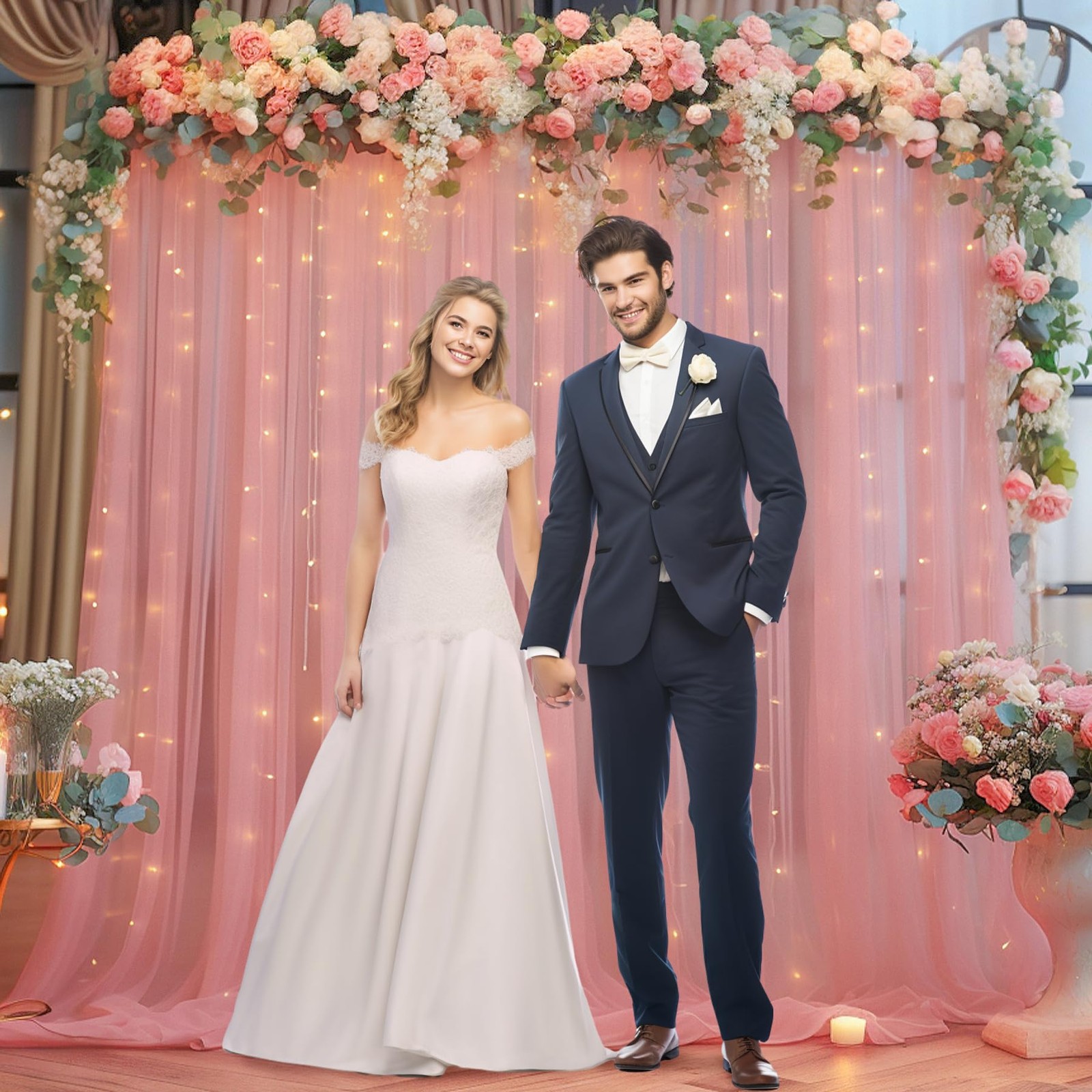 1010ft Dusty Rose Tulle Backdrop Curtain Lights Wedding Photo Background
