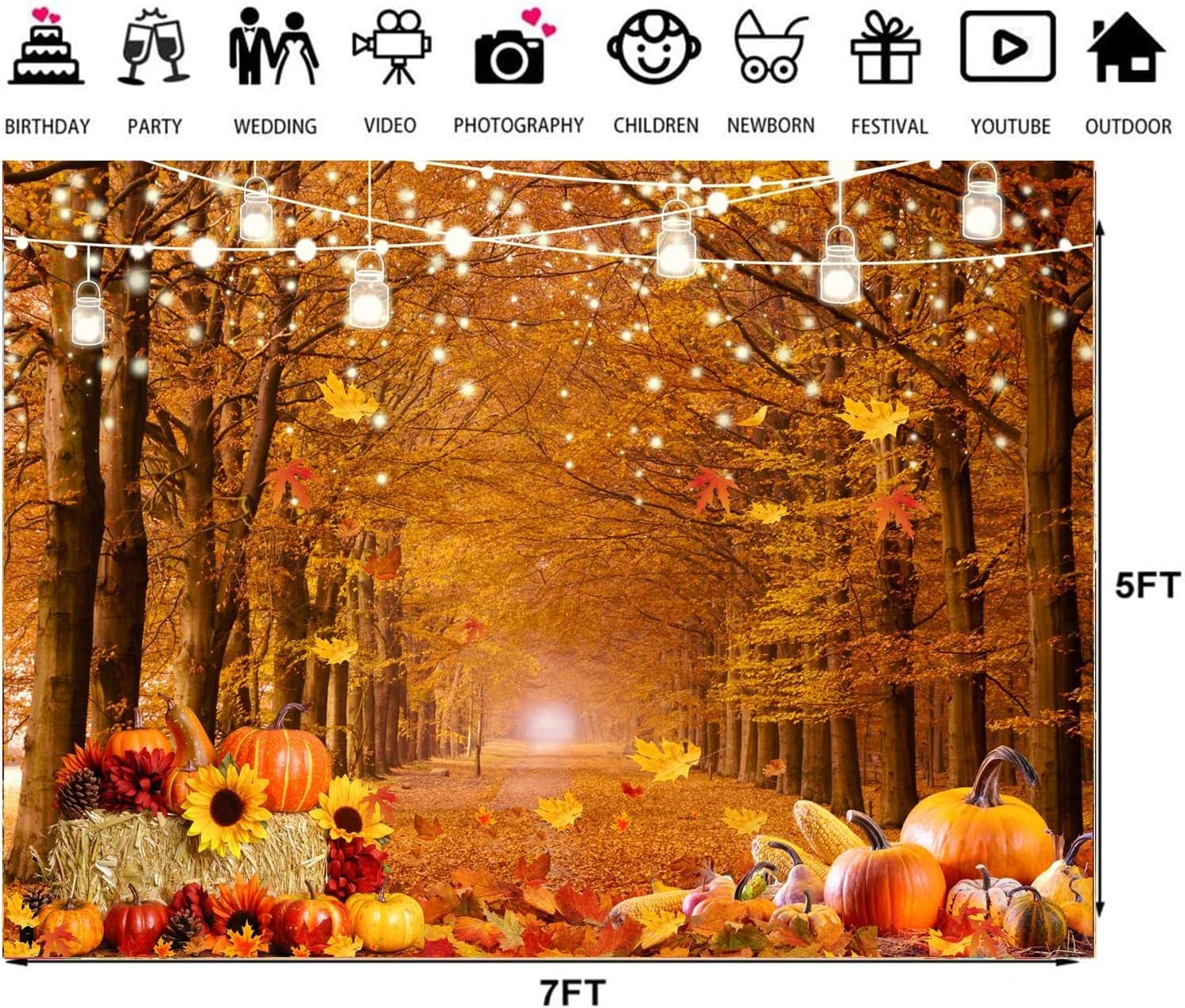 7x5ft Fall Forest Photography Backdrop Harvest Thanksgiving Pumpkin Prop 185