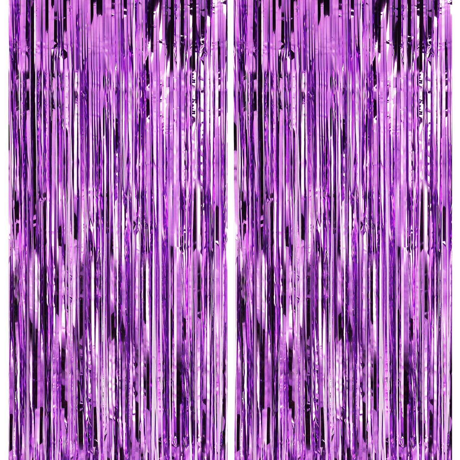 Purple Foil Fringe Curtains 4 Pack Tinsel Backdrop for Party Decorations