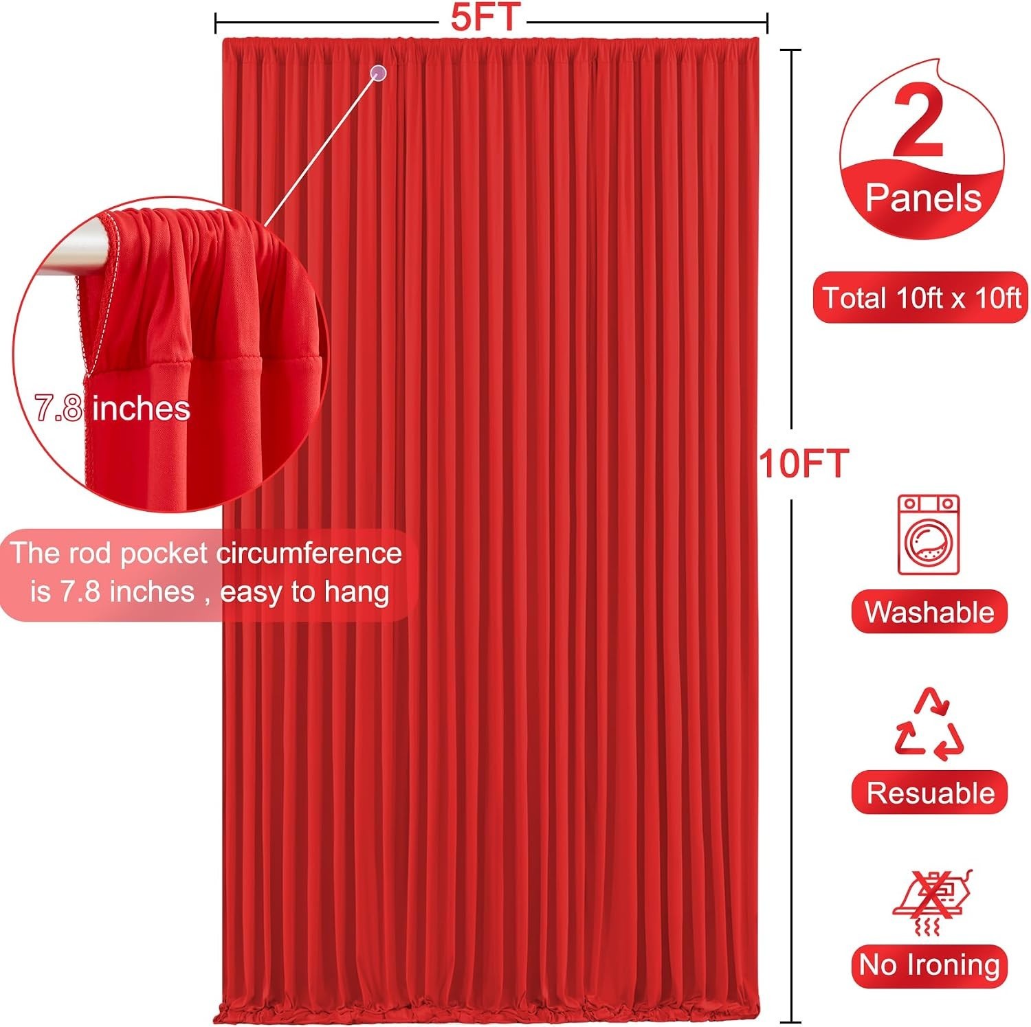 10×10 Red Backdrop Curtains for Parties, Weddings and Photography Decor