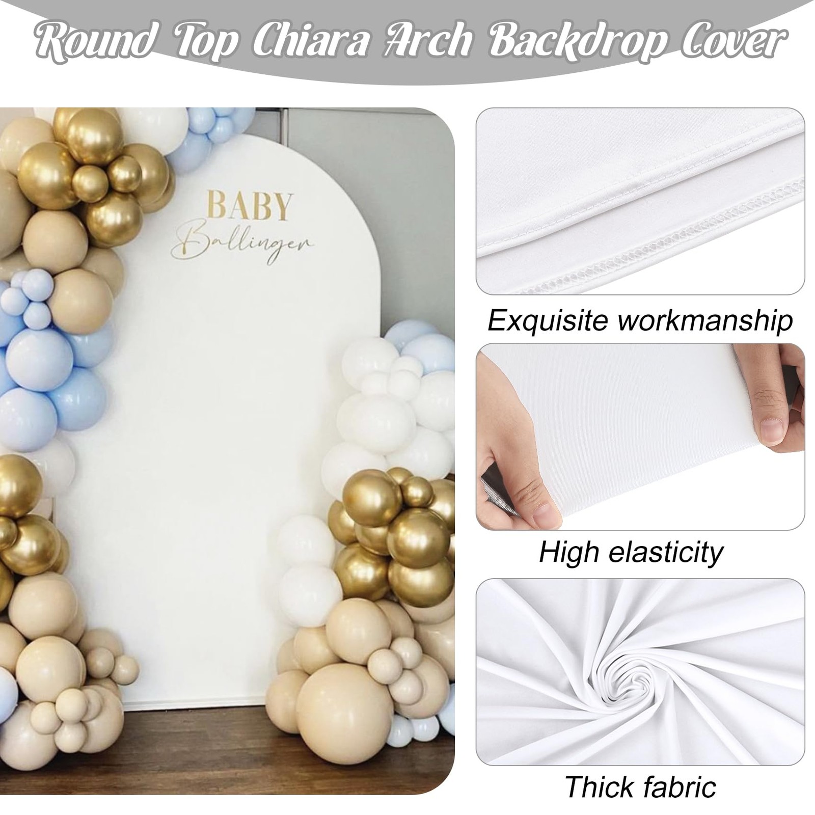 Spandex Fitted Wedding Arch Cover Set of 3 – White Backdrop for Round Top Chi…