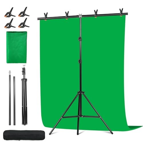 Green Screen Backdrop Kit with Stand – 6.5×5 Ft Portable Green 6.5ft x 5ft