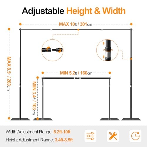 Backdrop Stand Heavy Duty Adjustable Photo Background Pipe and Drape 8.5x10ft