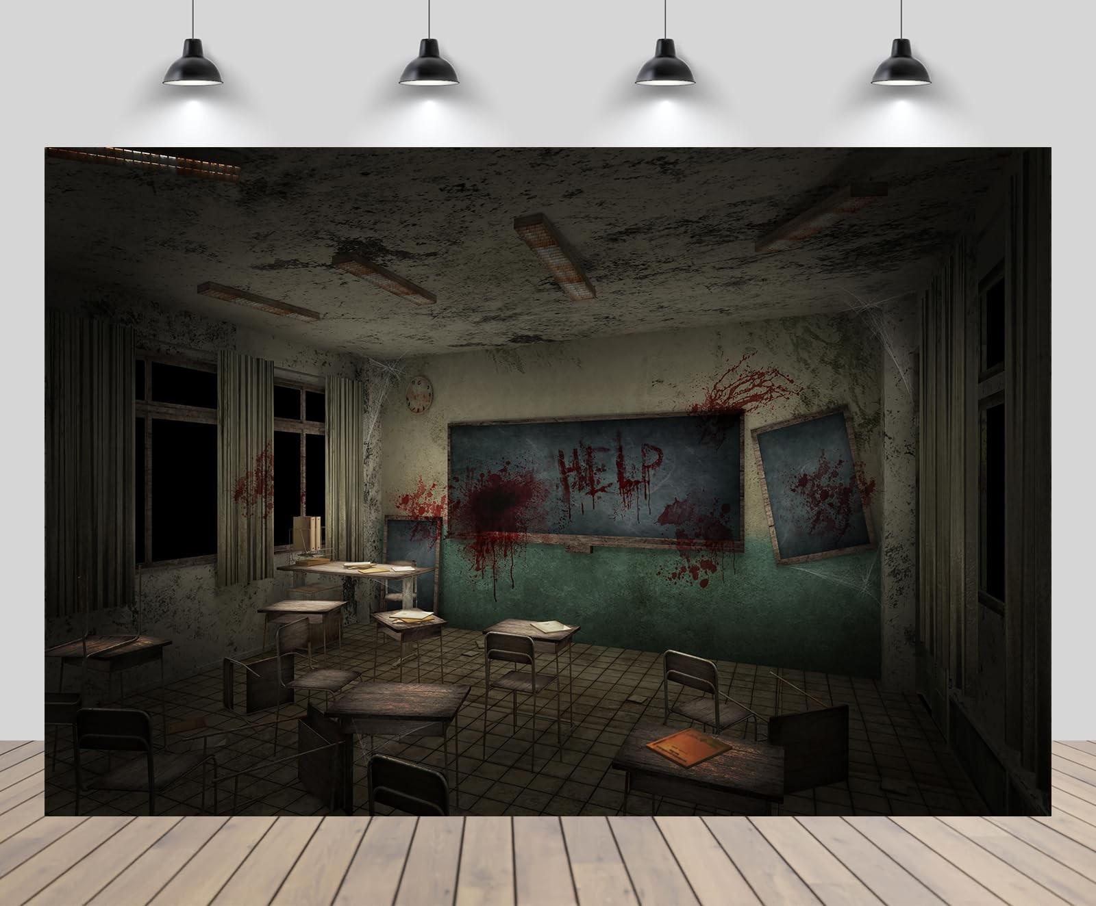 7x5FT Abandoned Old School Creepy Classroom Bloodstained Haunted Backdrop