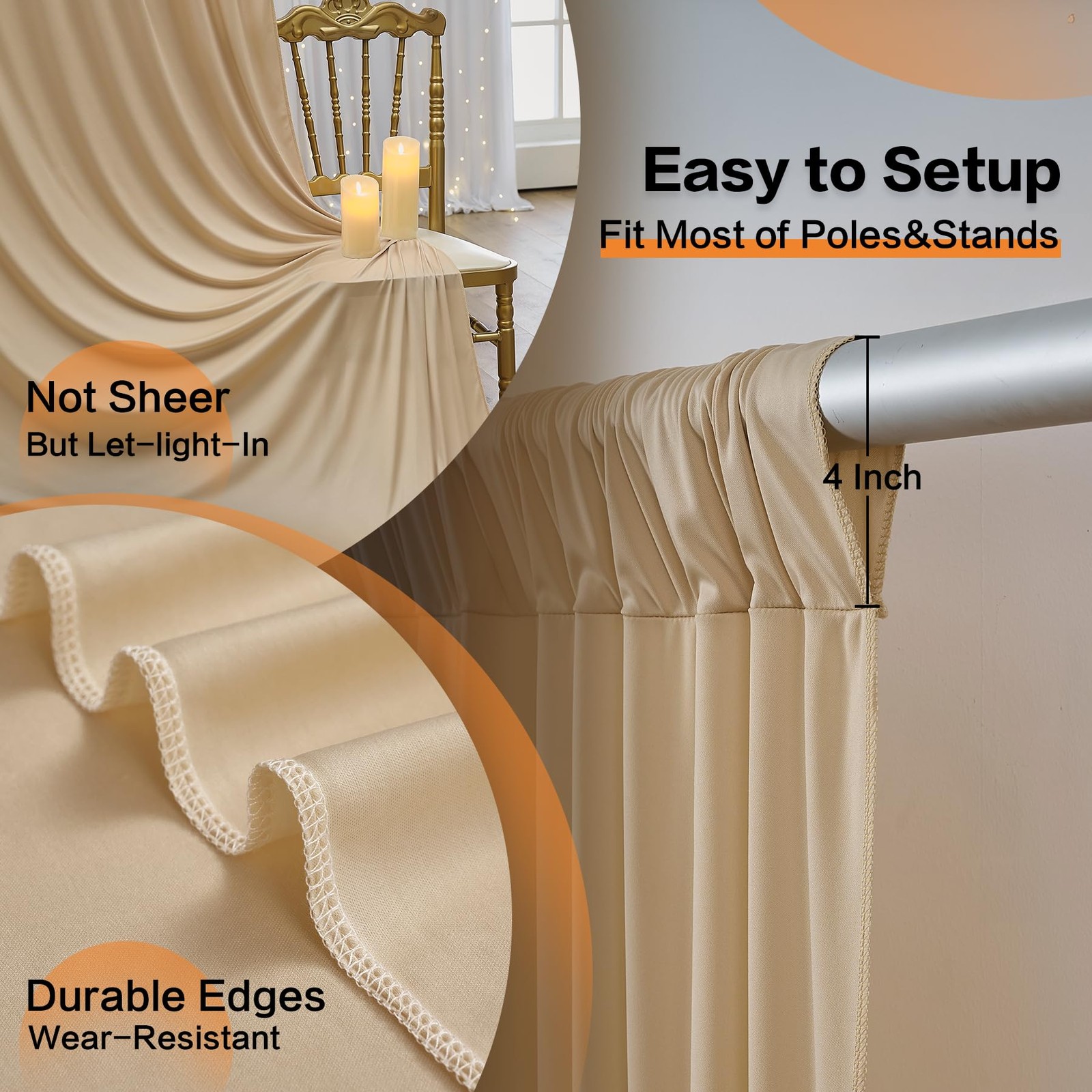 60ft×14ft Long Champagne Backdrop Curtain for 14ft Long_12 Panels,