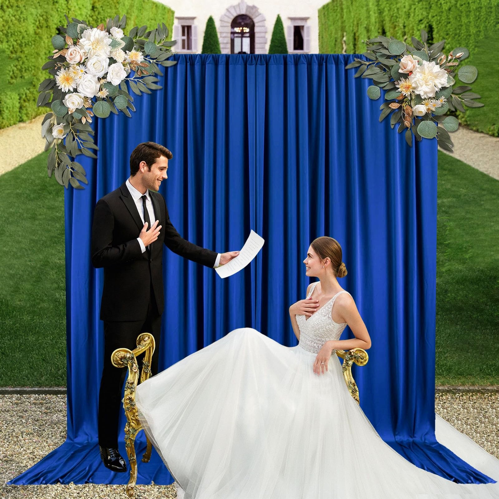 10ft x 7ft Blue Backdrop Curtains for Parties Fabric Satin Background Curtain…