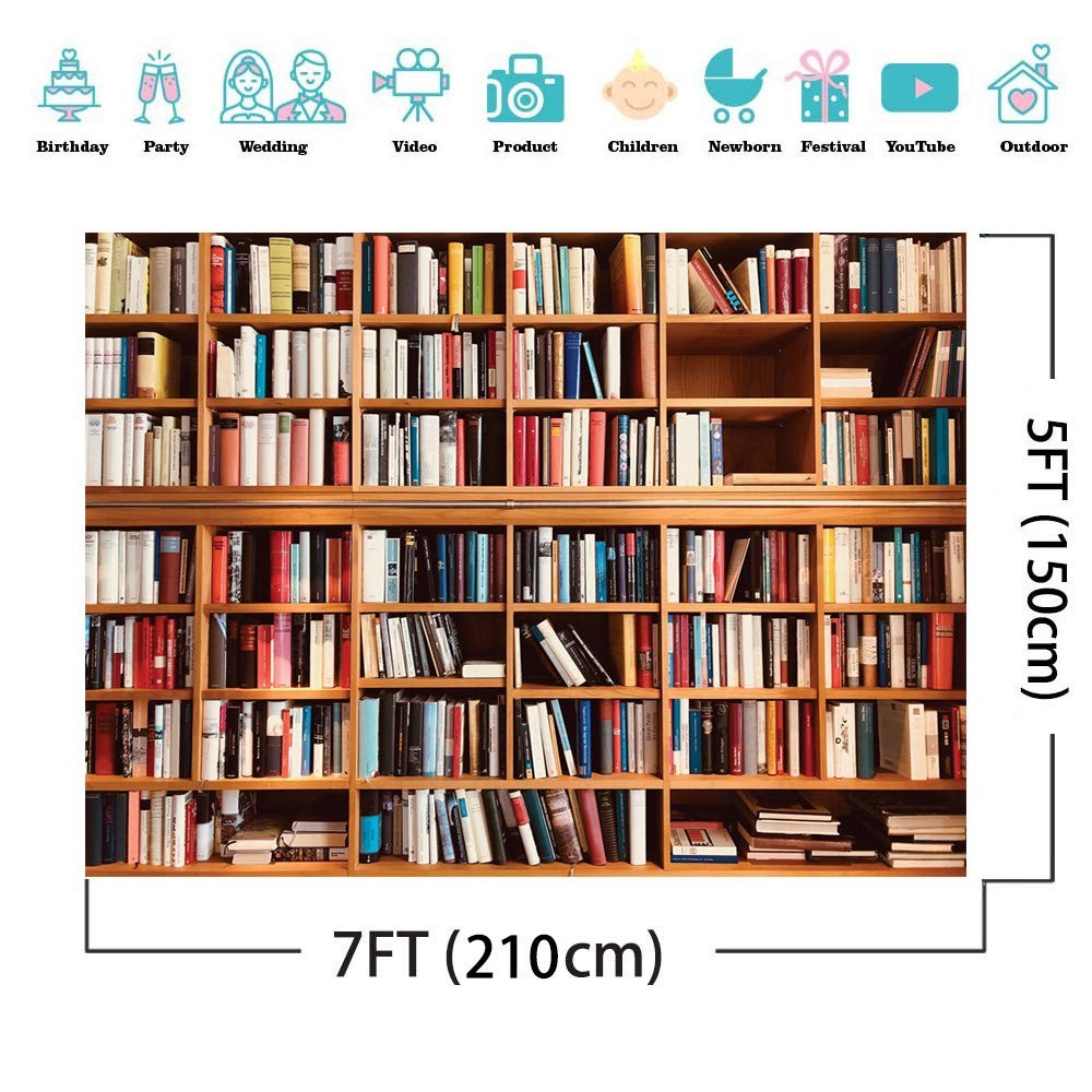 7x5FT Bookcase Photography Backdrop School Library Study Bookshelf Scene Chil…