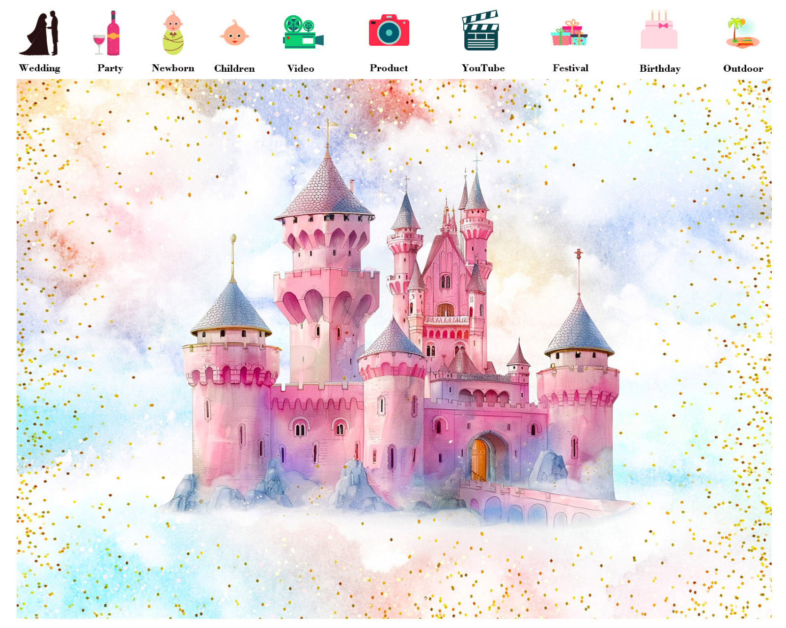 10x8ft Fantasy Fairy Princess Pink Retro Castle Vinyl Backdrop Photo Background