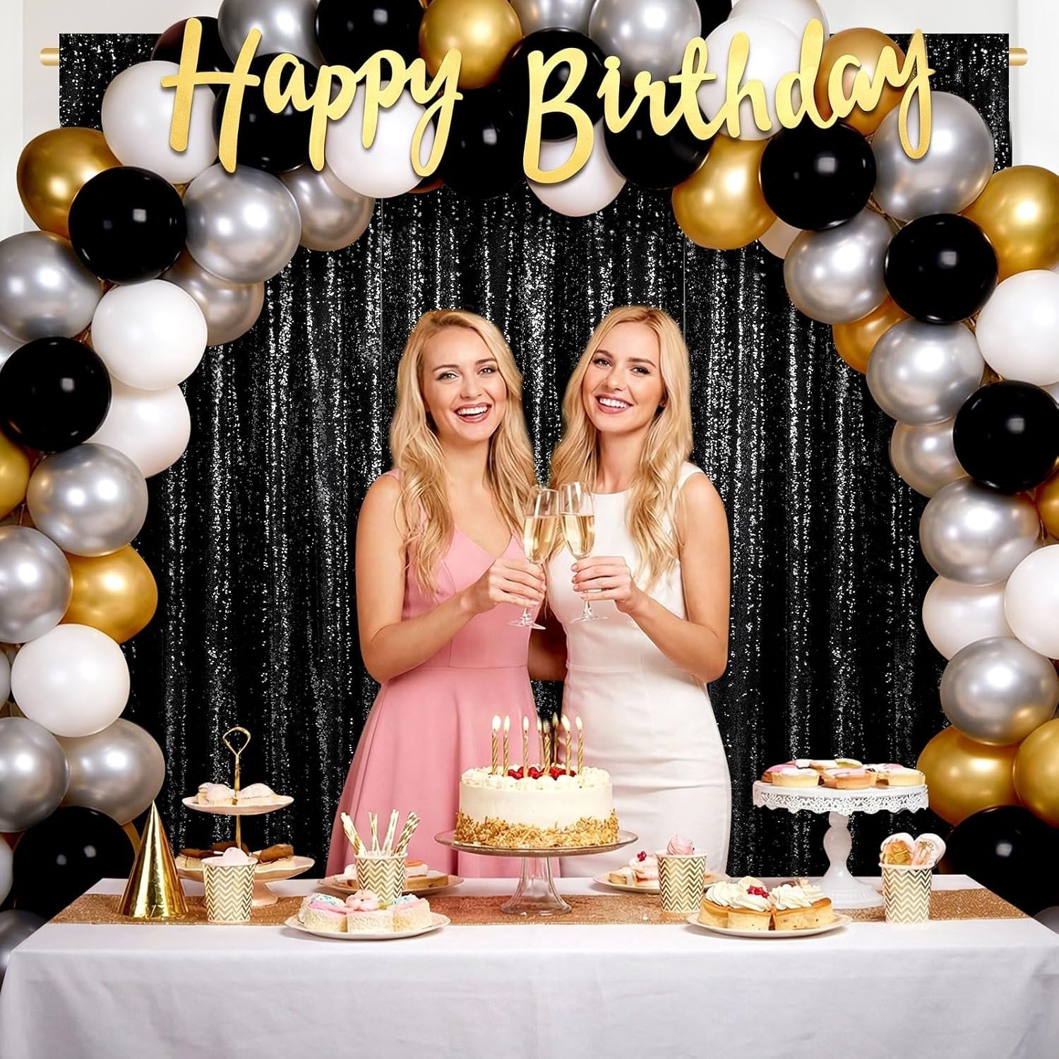 Black Backdrop Curtains for Parties 2 Panels 2ftx8ft Sequin Birthday Backdrop…
