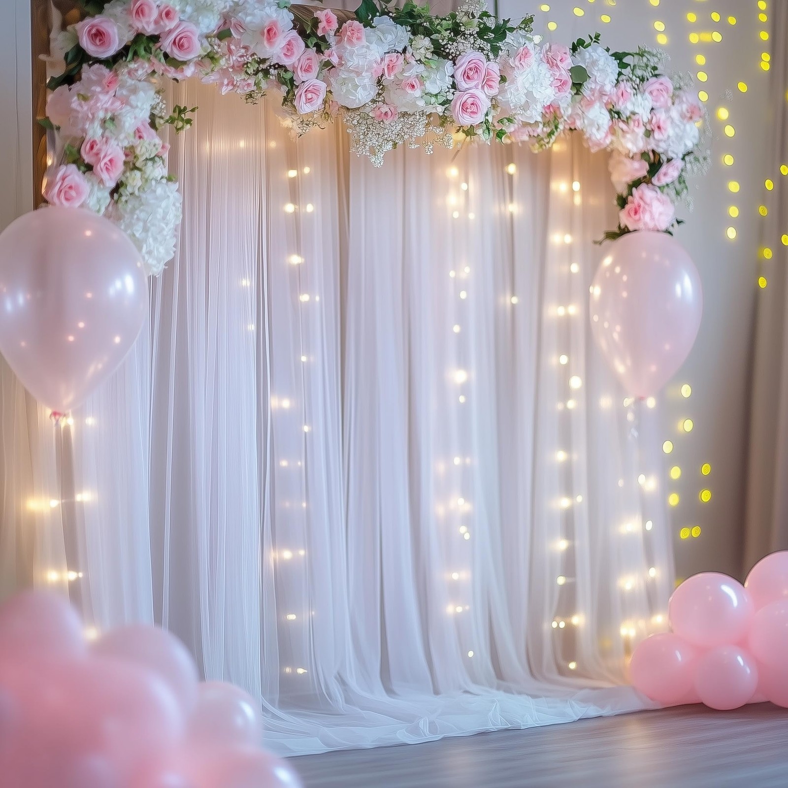 Tulle Backdrop Curtain With Lights String 10×8 FT White Sheer 2 Panels Box