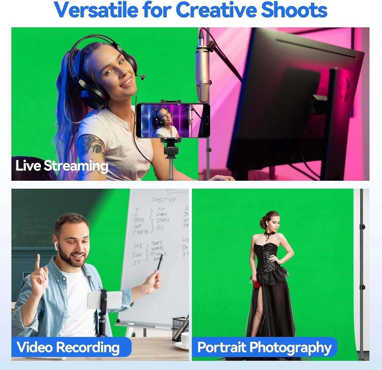 Portable 7x10ft Green Screen Backdrop with Clamp & Carry Bag for Easy Transport