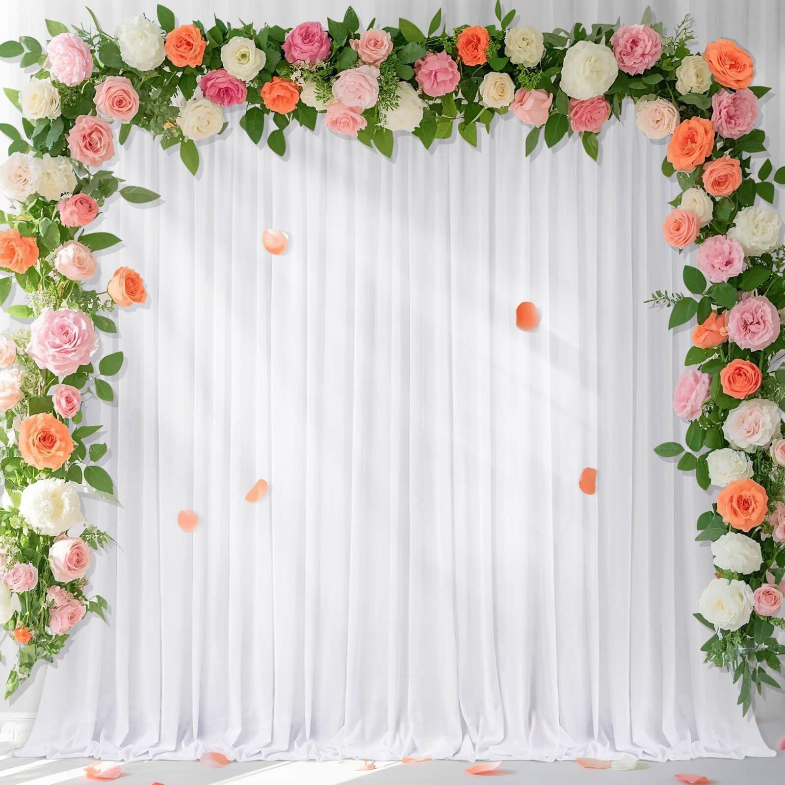 2 PCS 5x10FT White Chiffon Backdrop Curtain 10x10FT Photo Drape Party Decor