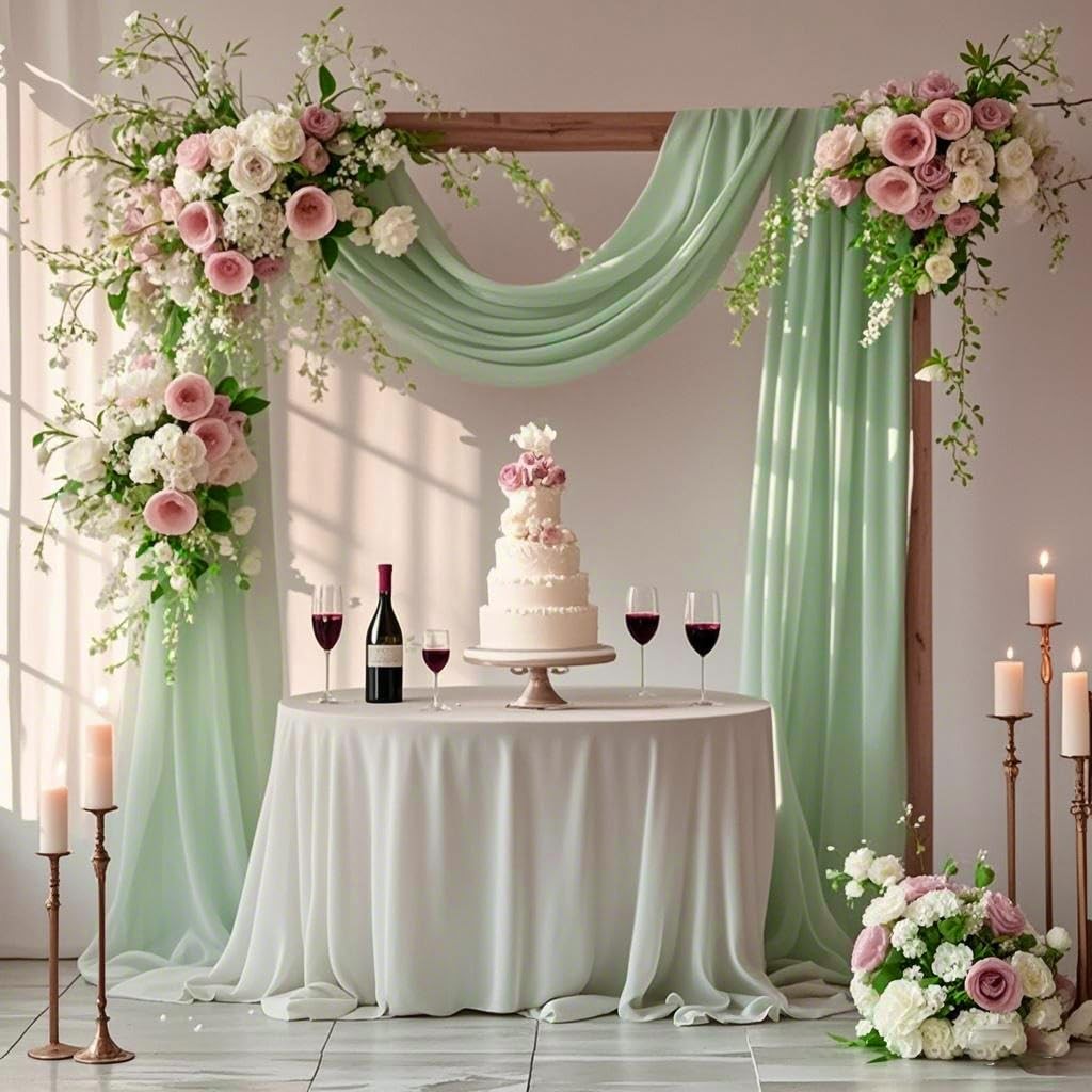 29×20 Ft Green Sheer Curtains Wedding Arch Draping Chiffon Fabric
