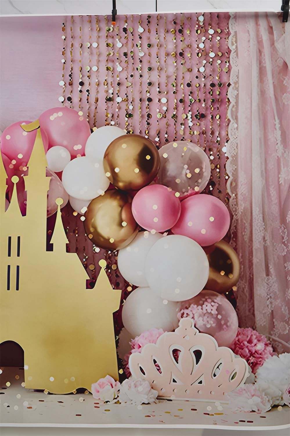7x5ft Pink Balloons Princess Birthday Backdrop Sweet One Castle Photography B…