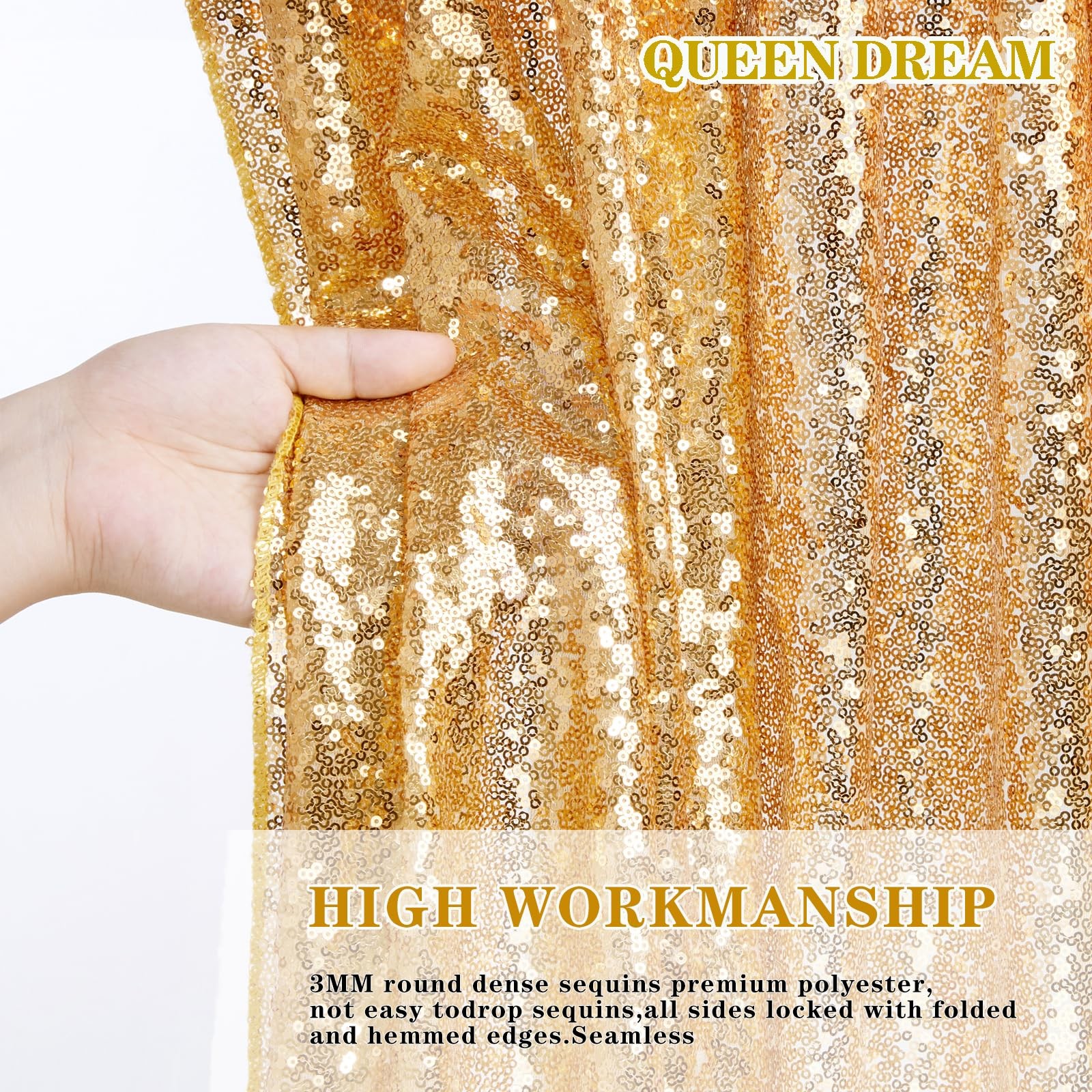 3 PCS 2x8ft Gold Sequin Backdrop Curtains, Glitter, Party, Birthday, Wedding