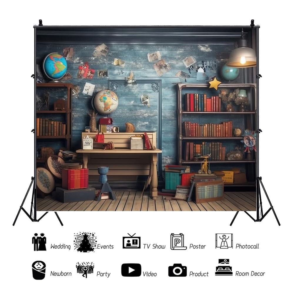10×8 FT School Pictures Backdrop Fabric Bookshelf Study Room Party Decor