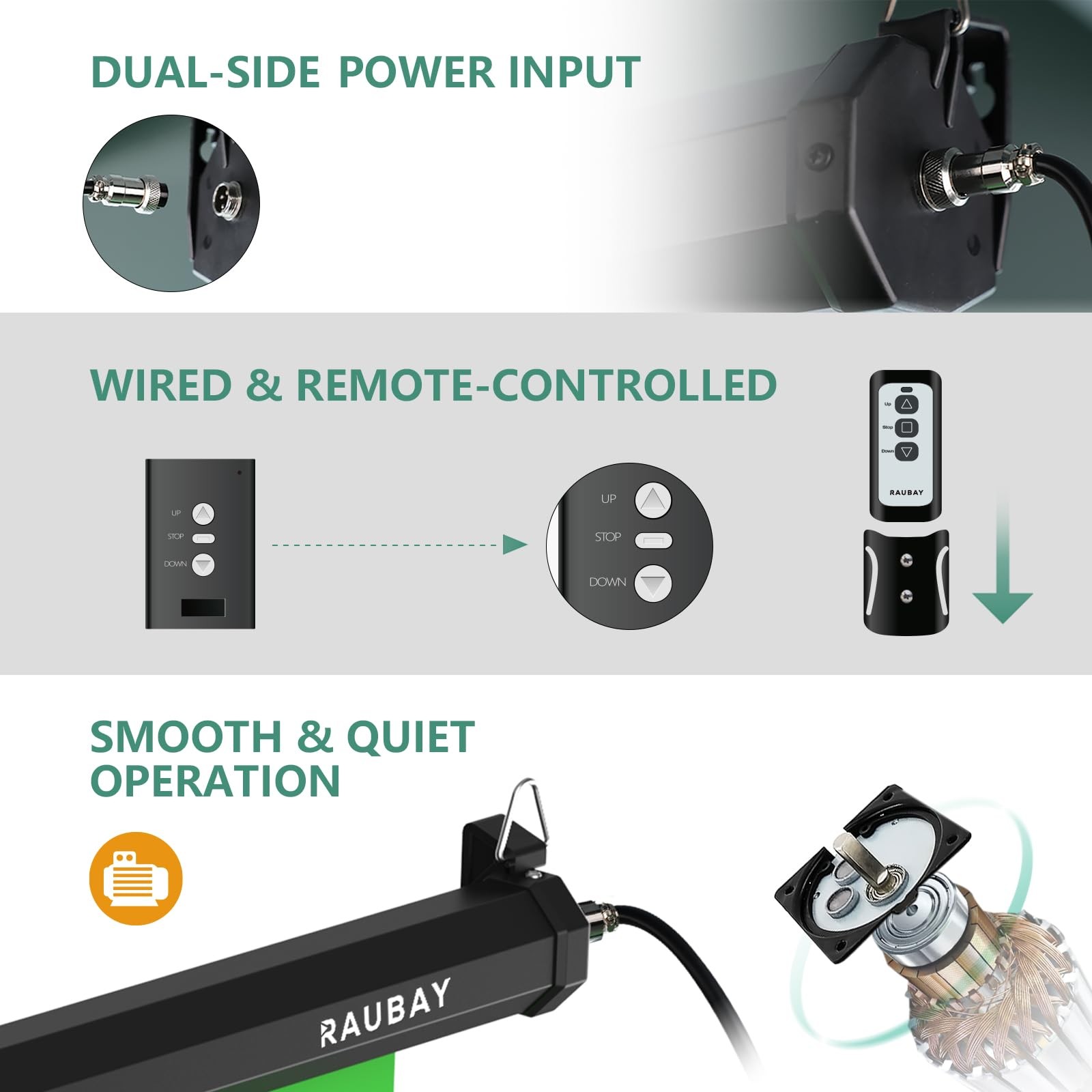 RAUBAY Motorized Pull Down Green Screen – Standard(59.8 x 86.6in),