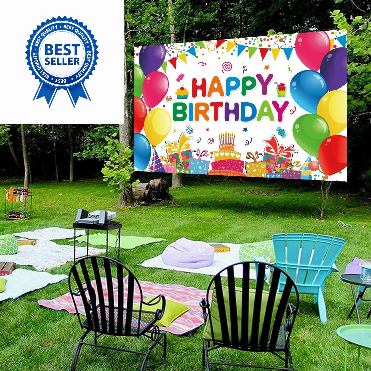 Happy Birthday Backdrop Banner- Colorful 6×3.6ft, Multicolor